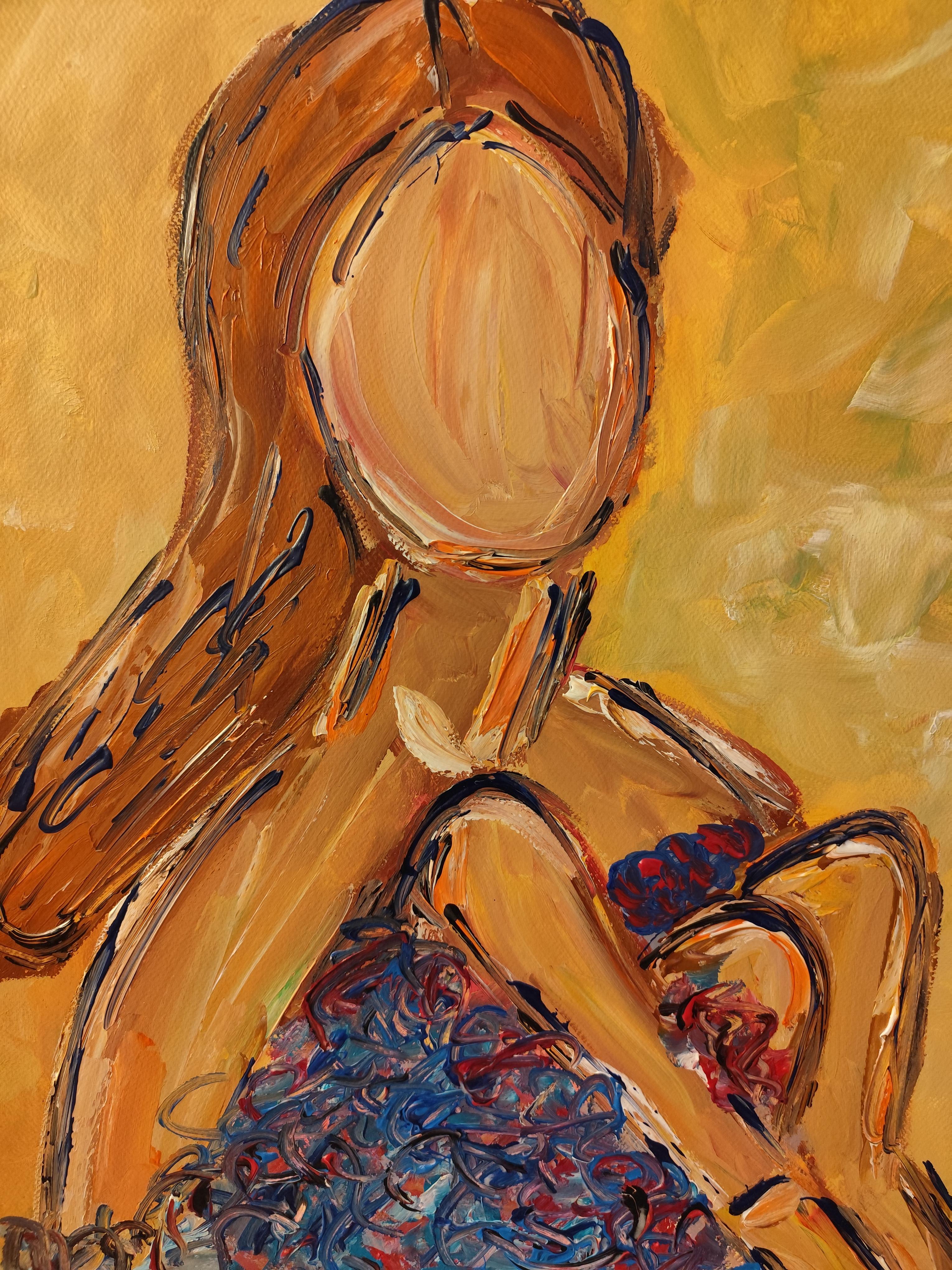 Ritratto astratto di donna in stile contemporaneo e colorato, pittura acrilica su carta in vendita 8