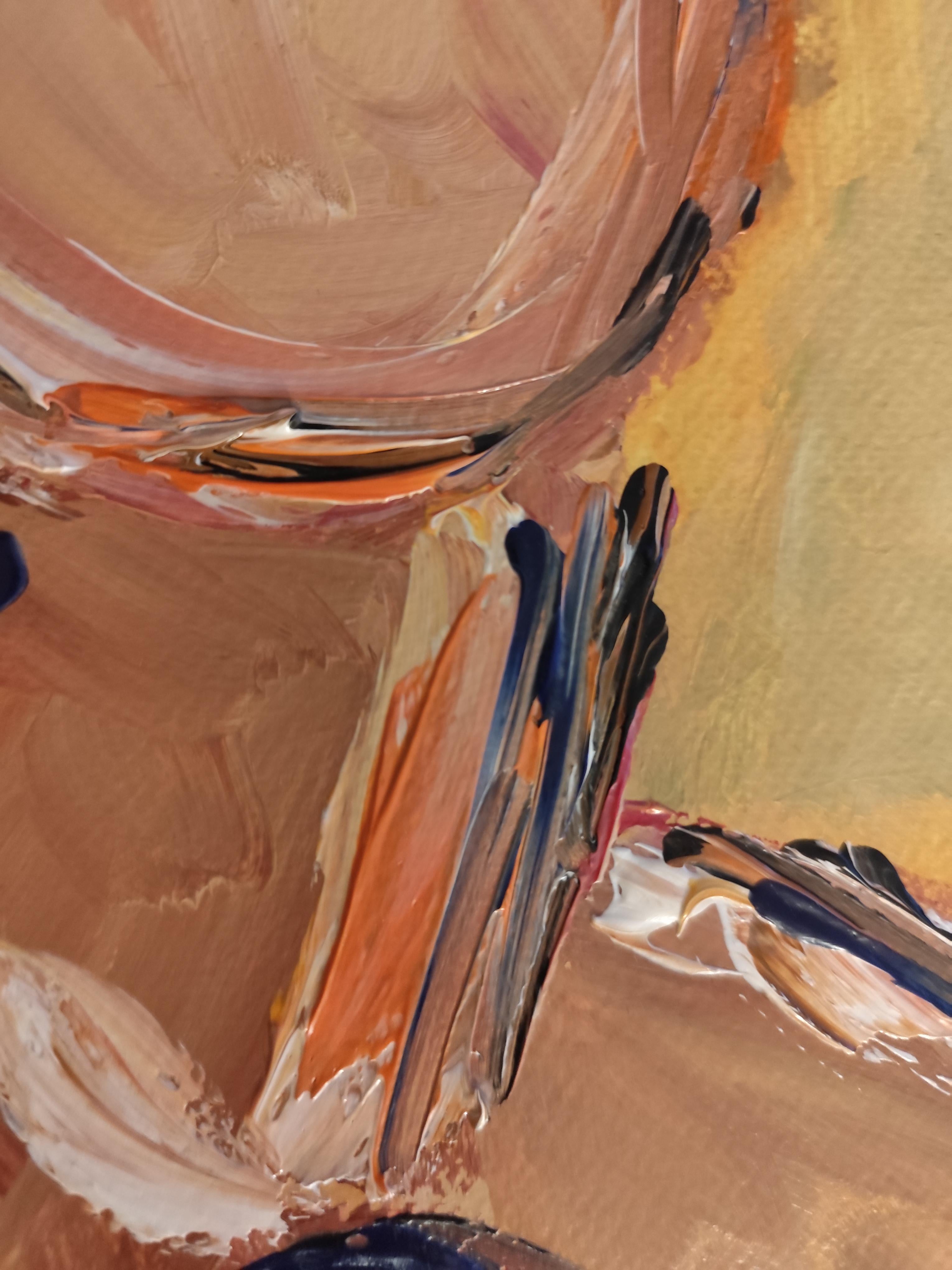 Ritratto astratto di donna in stile contemporaneo e colorato, pittura acrilica su carta in vendita 10