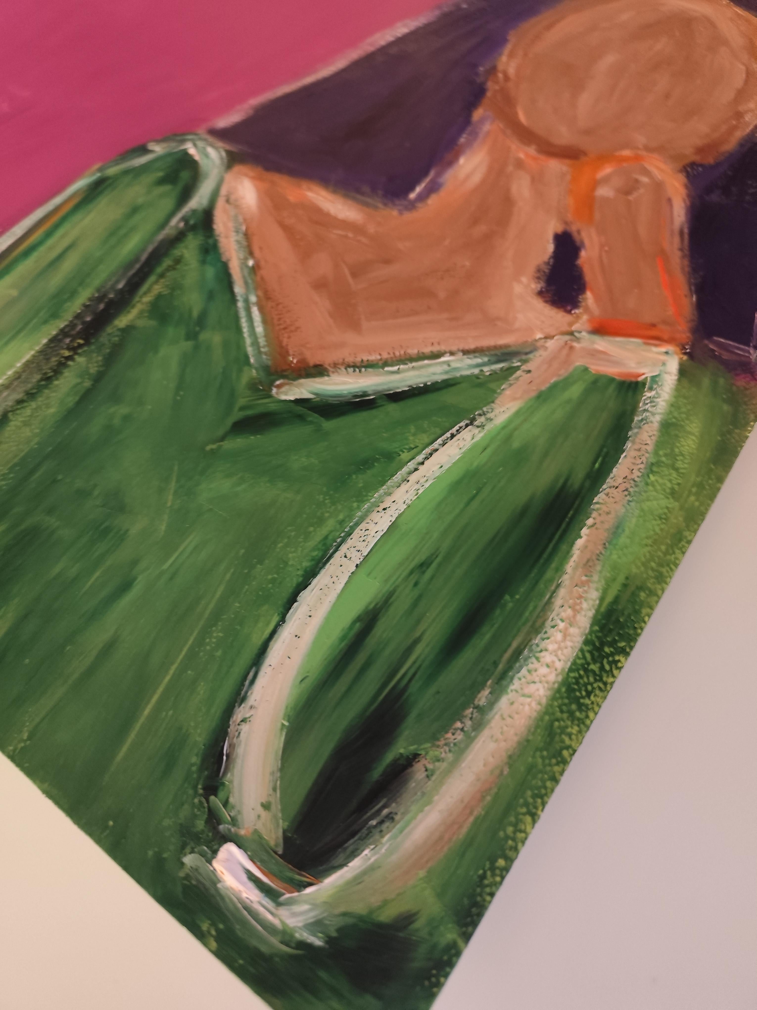 Ritratto astratto di donna in stile contemporaneo e colorato, pittura acrilica su carta in vendita 11