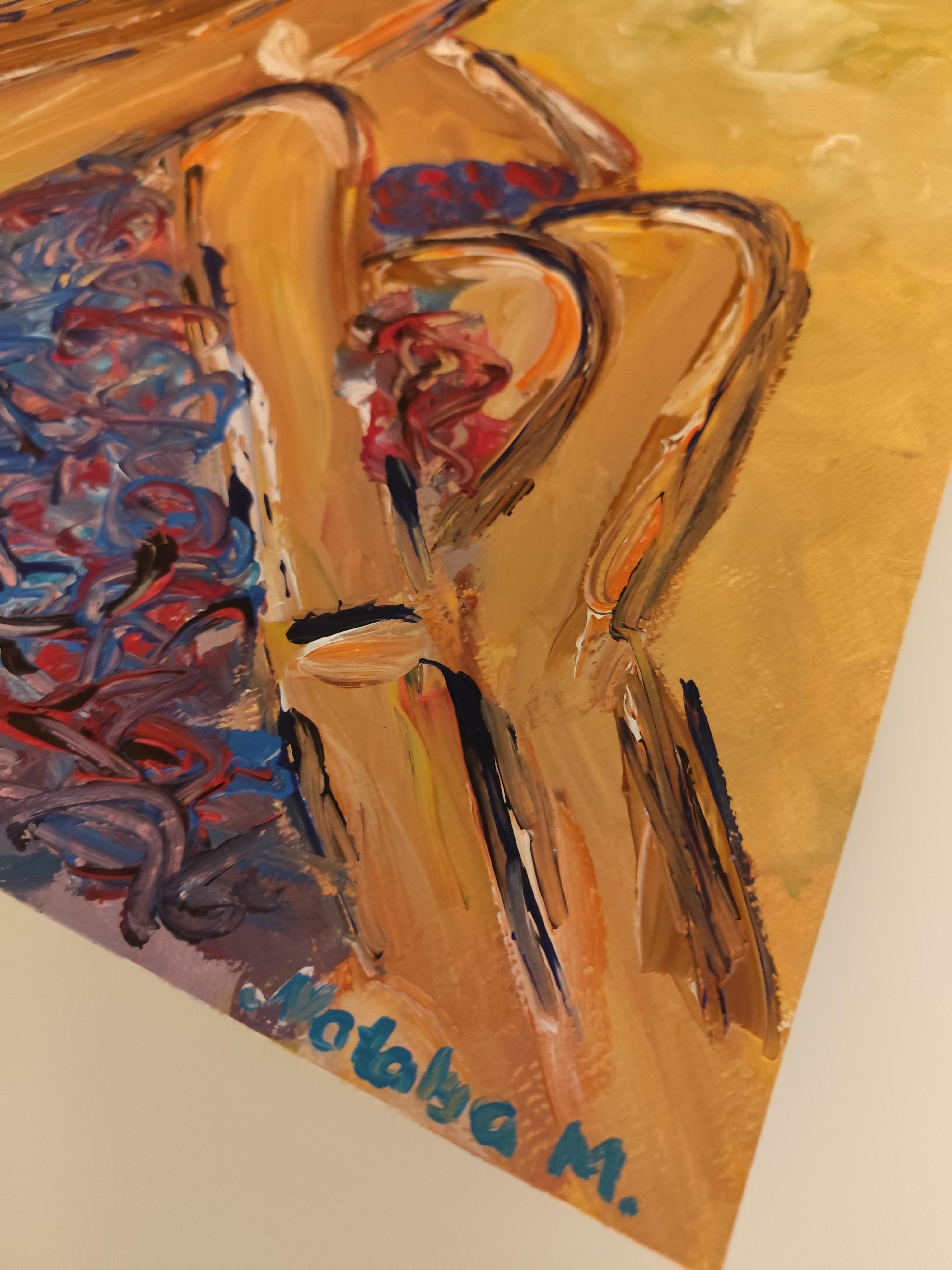 Ritratto astratto di donna in stile contemporaneo e colorato, pittura acrilica su carta in vendita 12