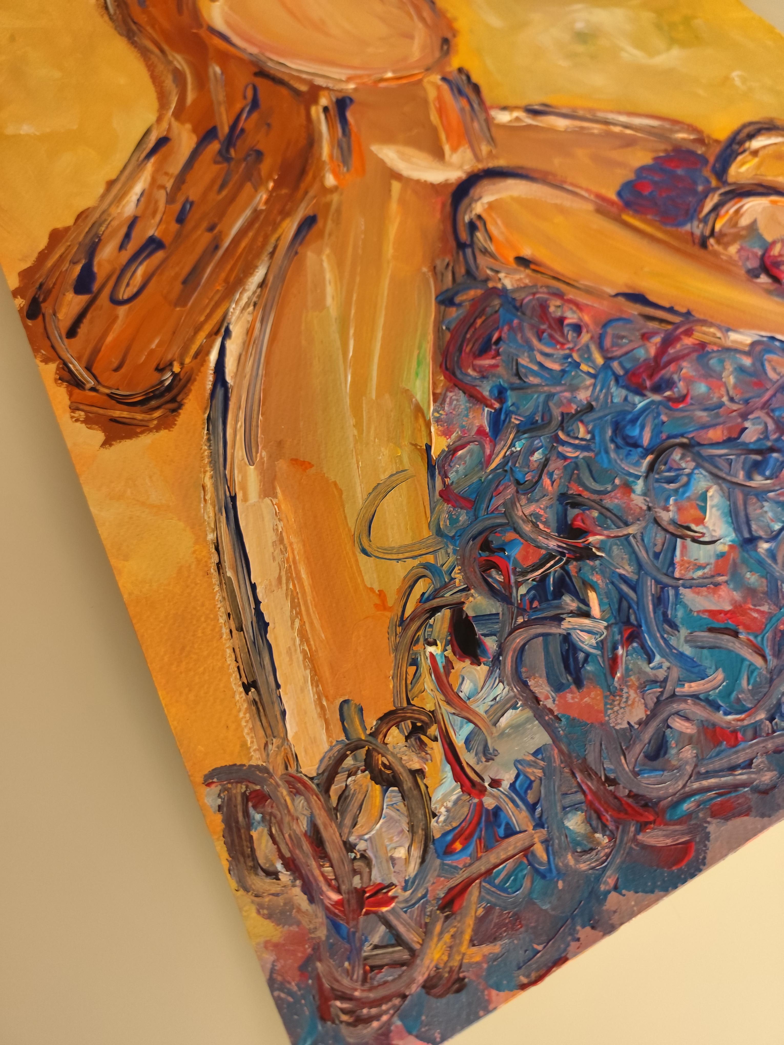 Ritratto astratto di donna in stile contemporaneo e colorato, pittura acrilica su carta in vendita 13