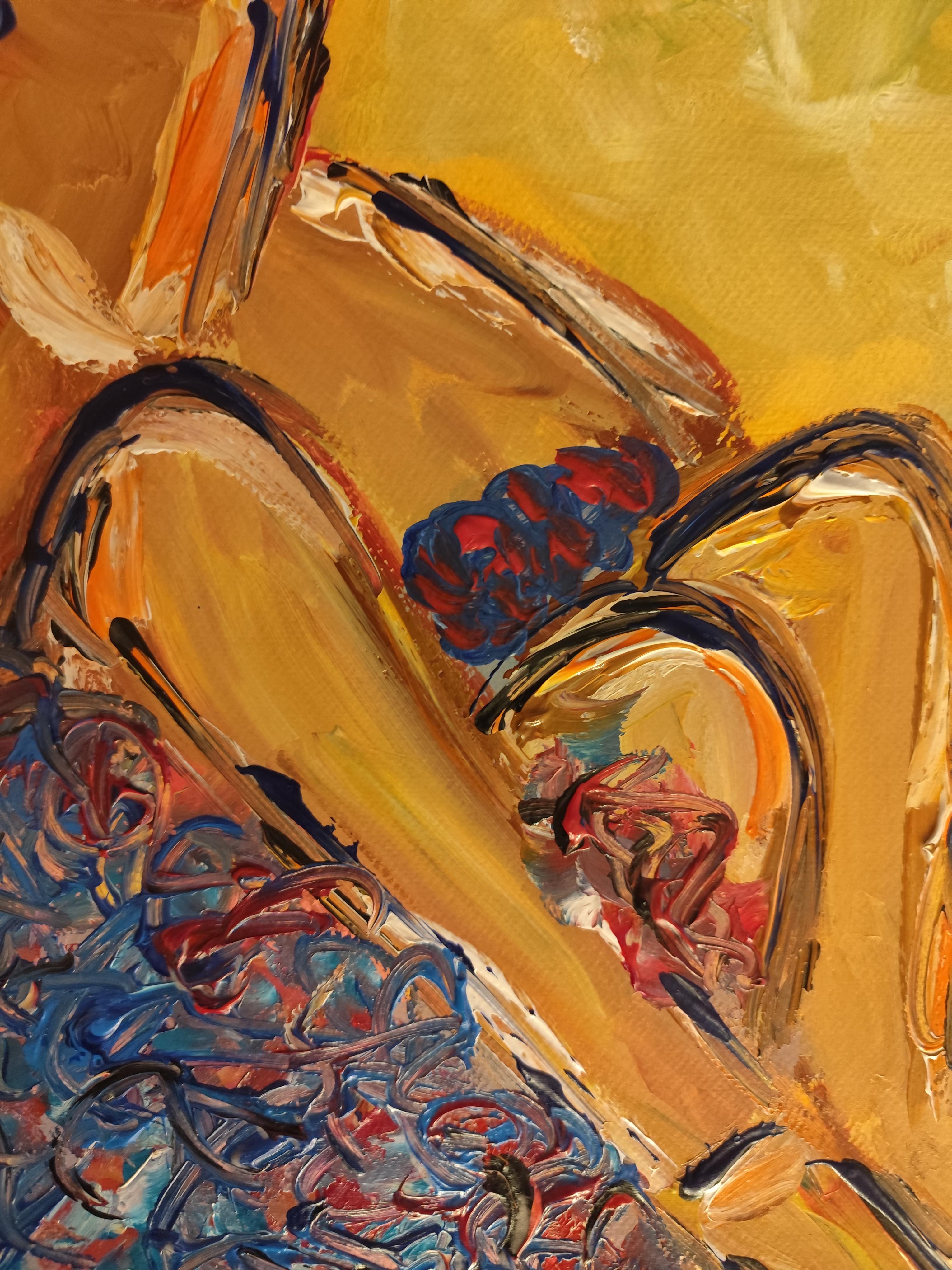 Ritratto astratto di donna in stile contemporaneo e colorato, pittura acrilica su carta in vendita 14
