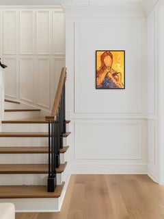 Ritratto astratto di donna in stile contemporaneo e colorato, pittura acrilica su carta