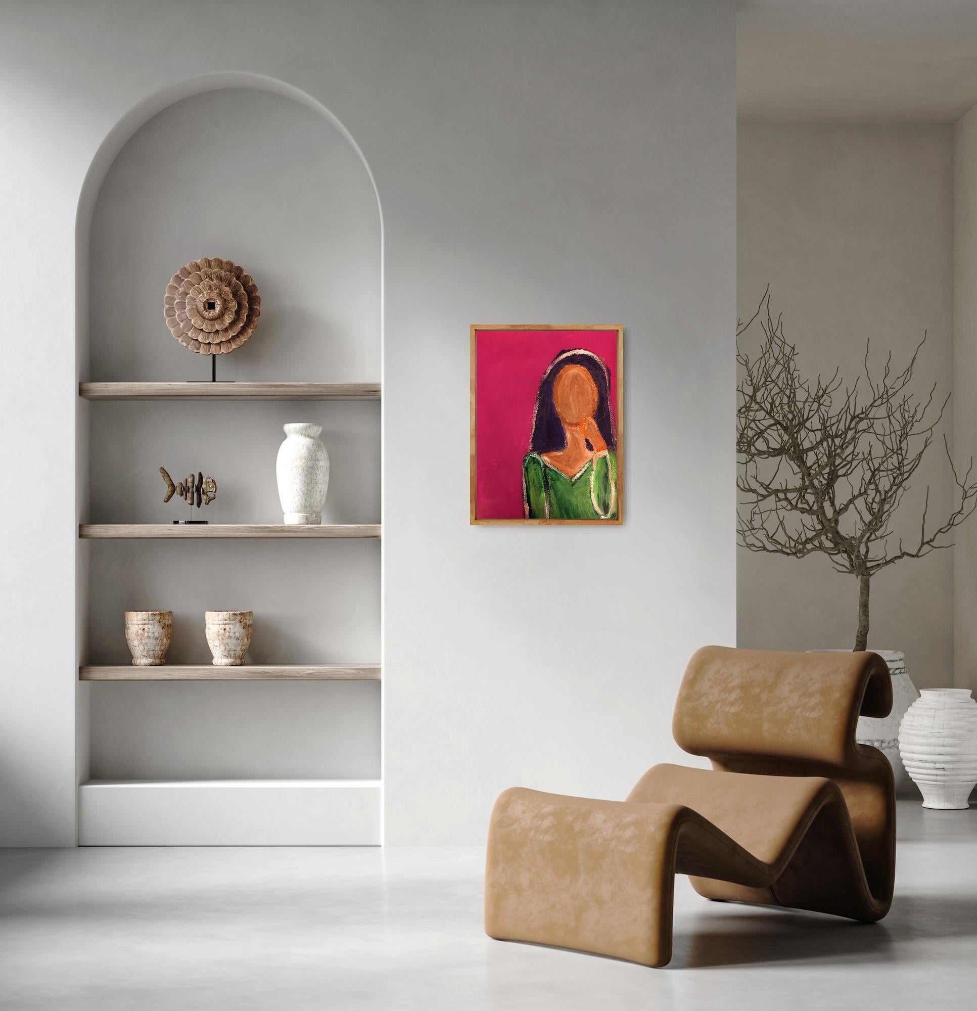 Ritratto astratto di donna in stile contemporaneo e colorato, pittura acrilica su carta in vendita 2