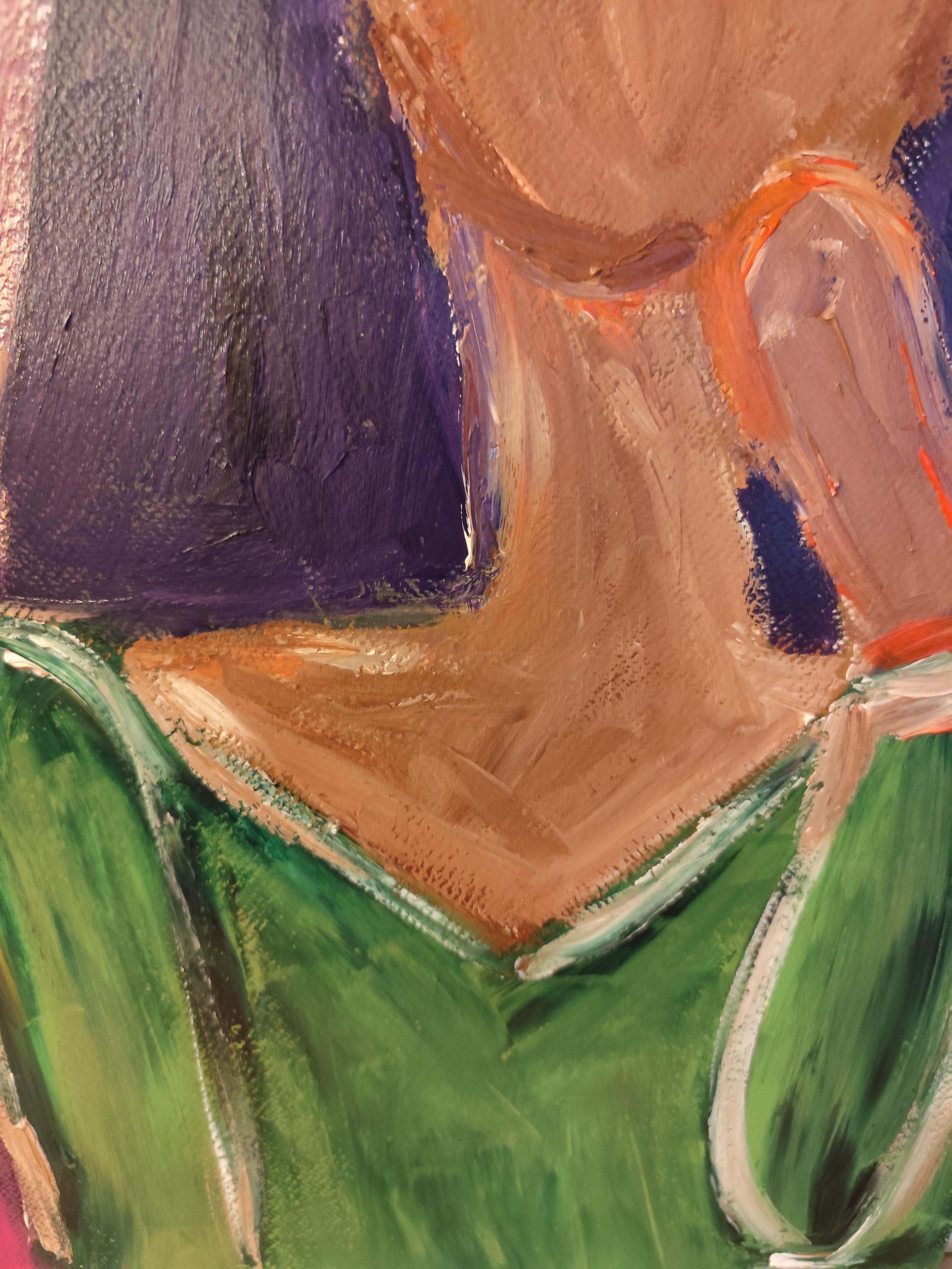 Ritratto astratto di donna in stile contemporaneo e colorato, pittura acrilica su carta in vendita 3
