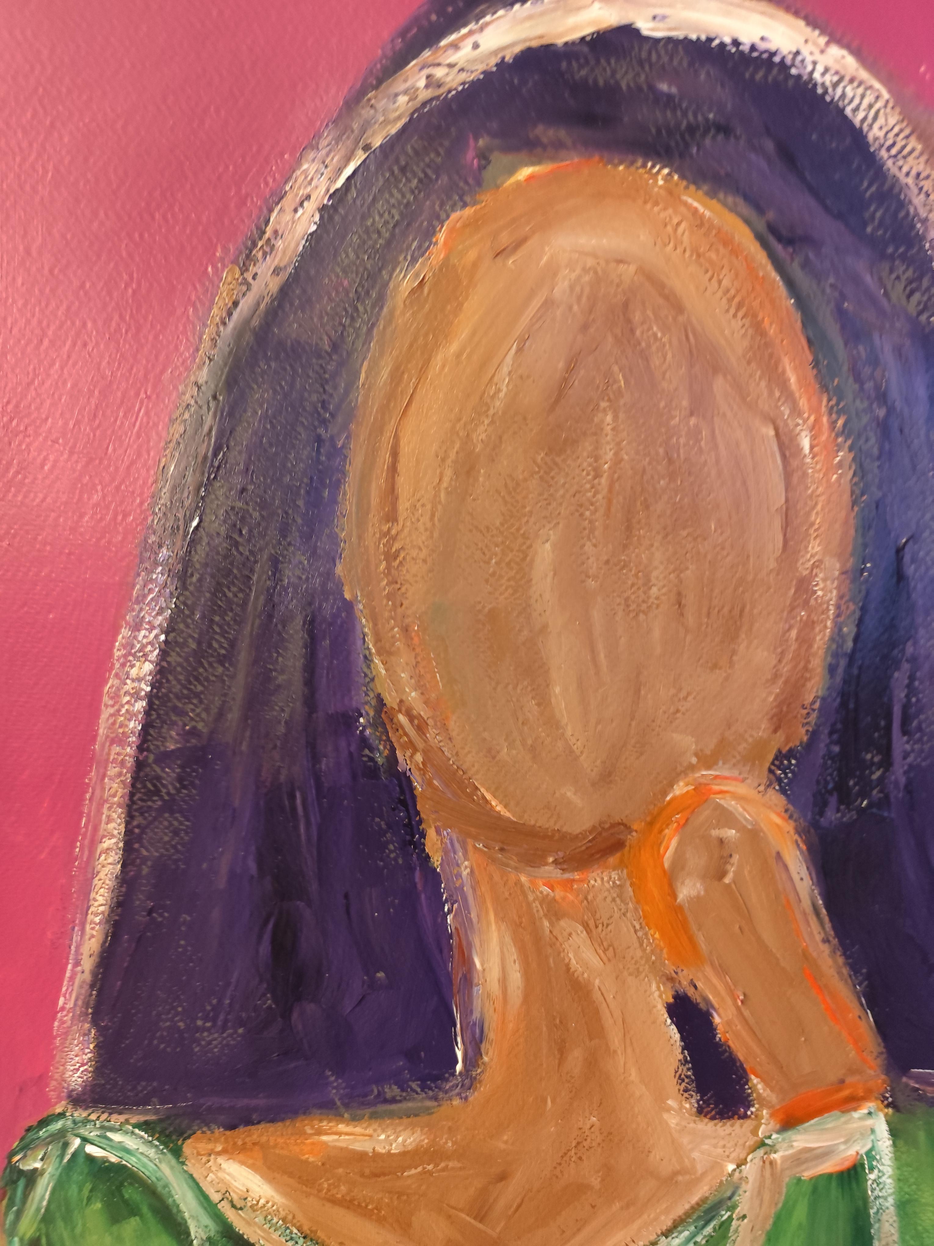 Ritratto astratto di donna in stile contemporaneo e colorato, pittura acrilica su carta in vendita 4