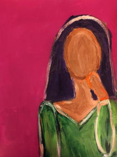 Contemporary colorful abstract portrait of woman acrylic painting on paper