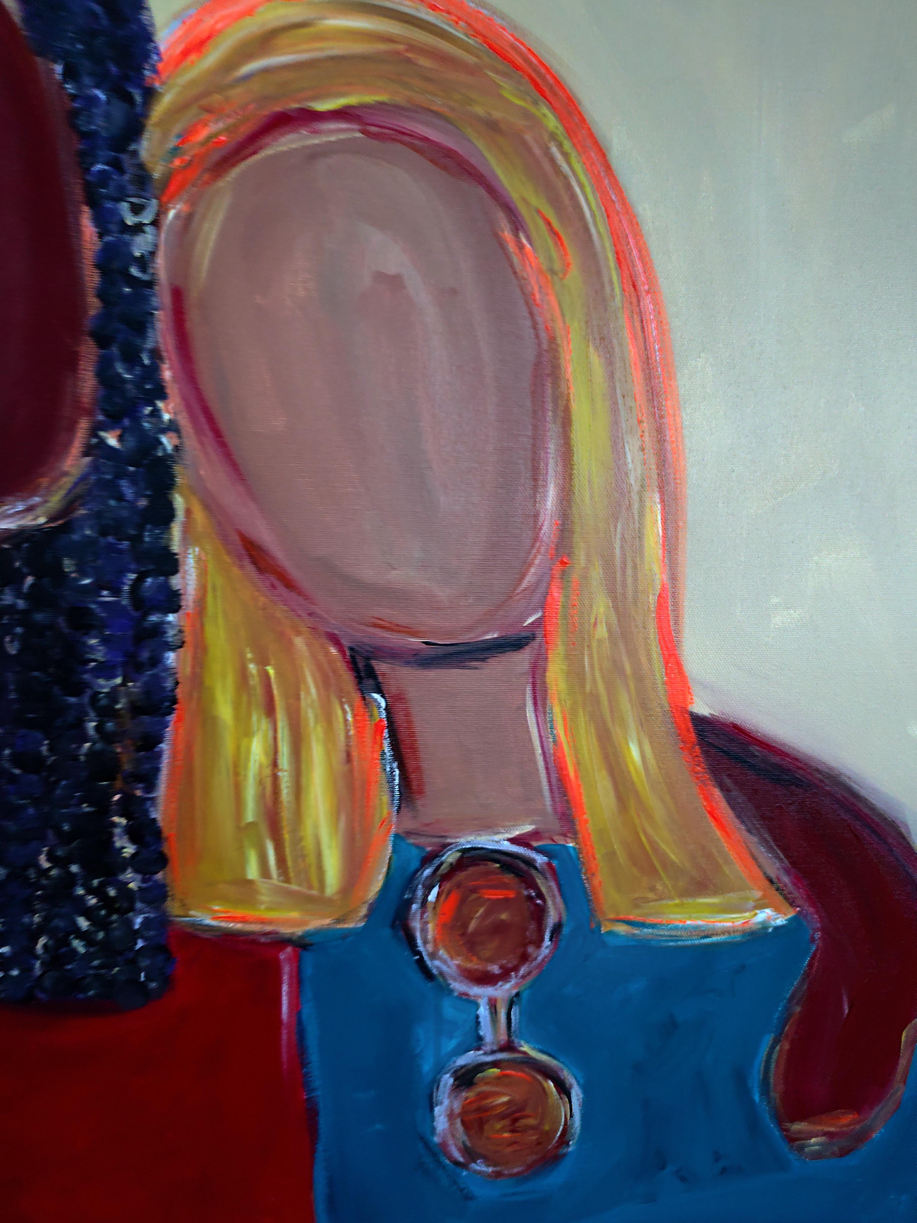 Retrato abstracto contemporáneo colorido de mujer pintura acrílica sobre lienzo en venta 9
