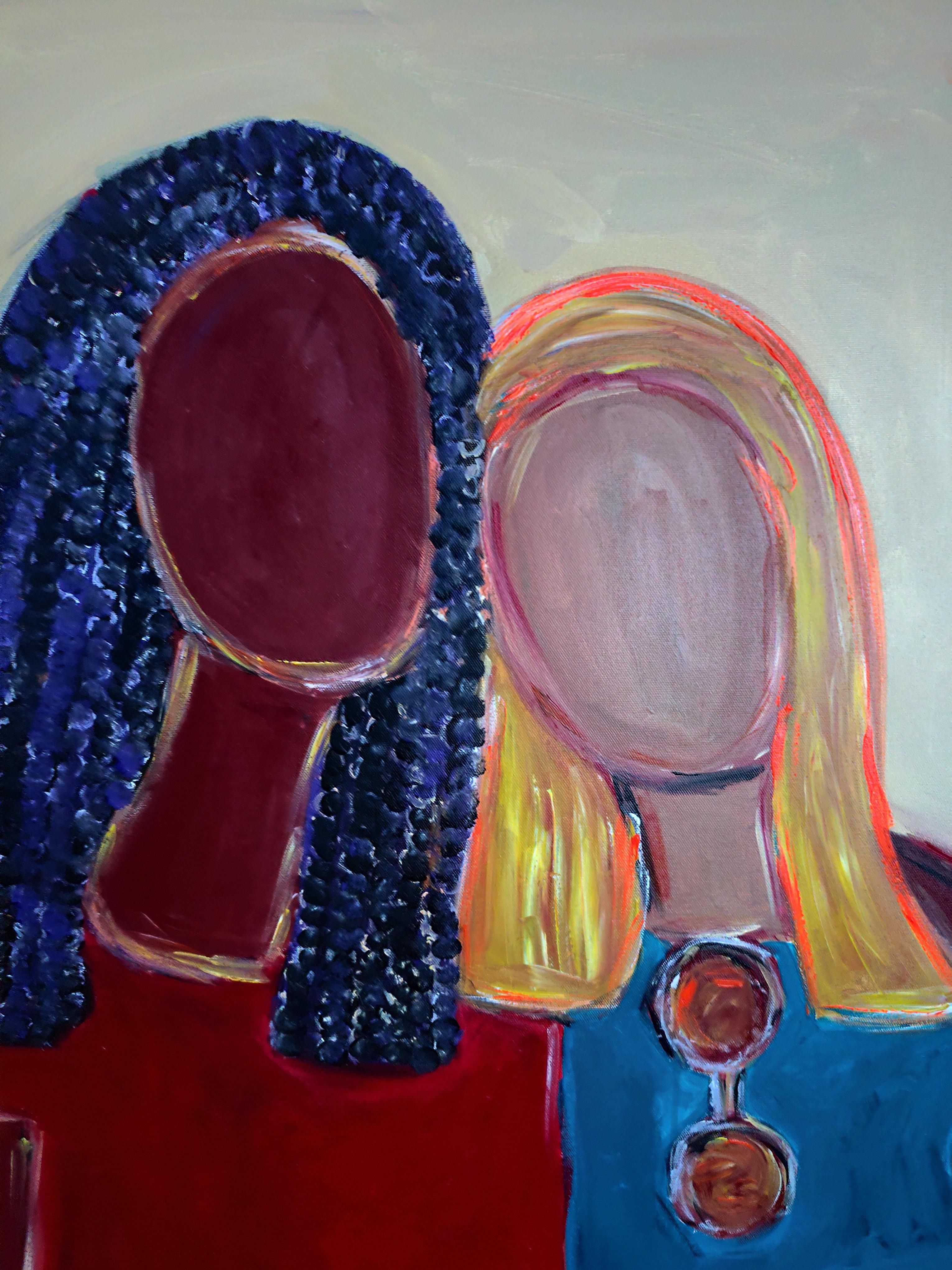 Retrato abstracto contemporáneo colorido de mujer pintura acrílica sobre lienzo en venta 10