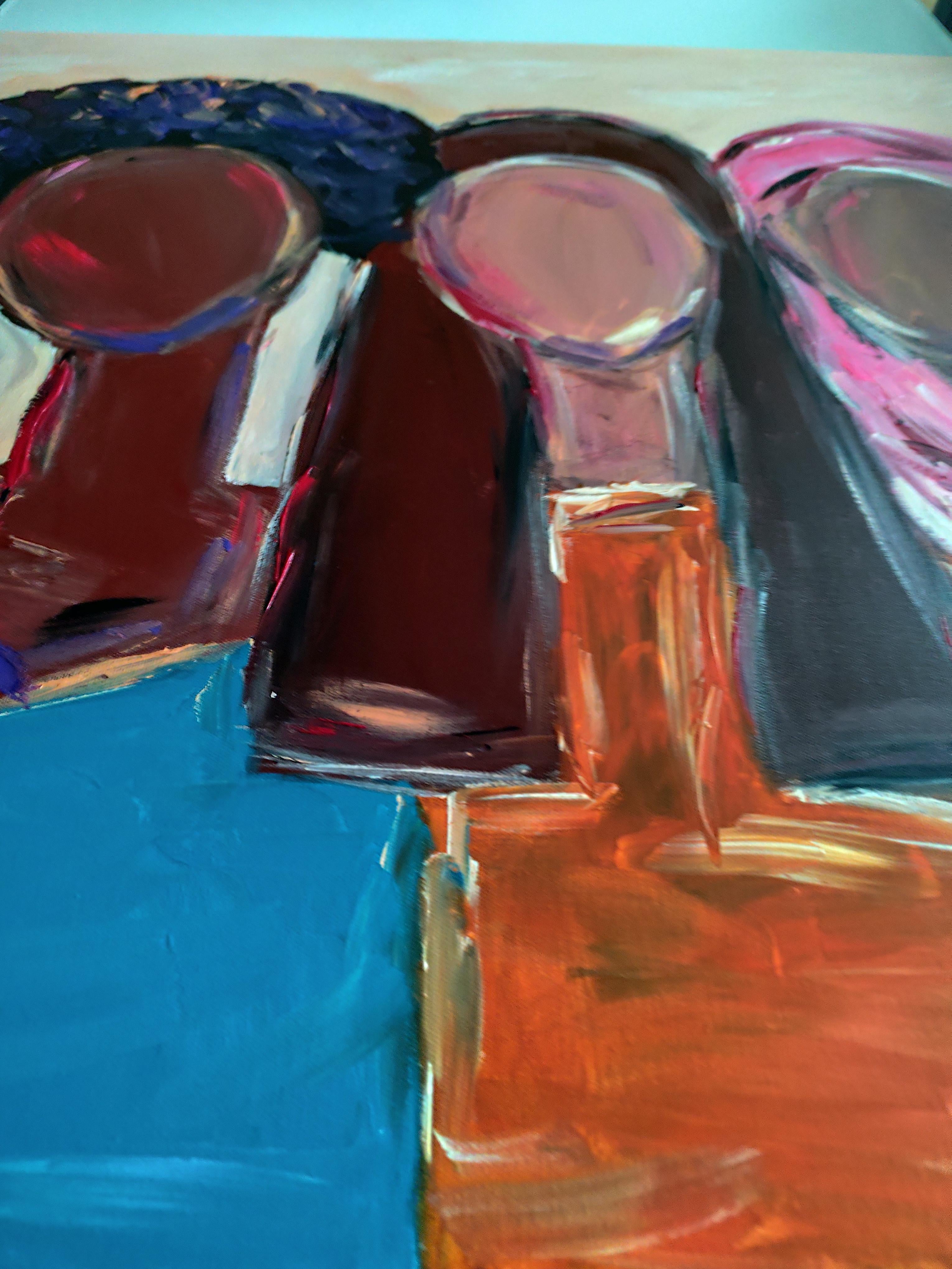 Retrato abstracto contemporáneo colorido de mujer pintura acrílica sobre lienzo en venta 12