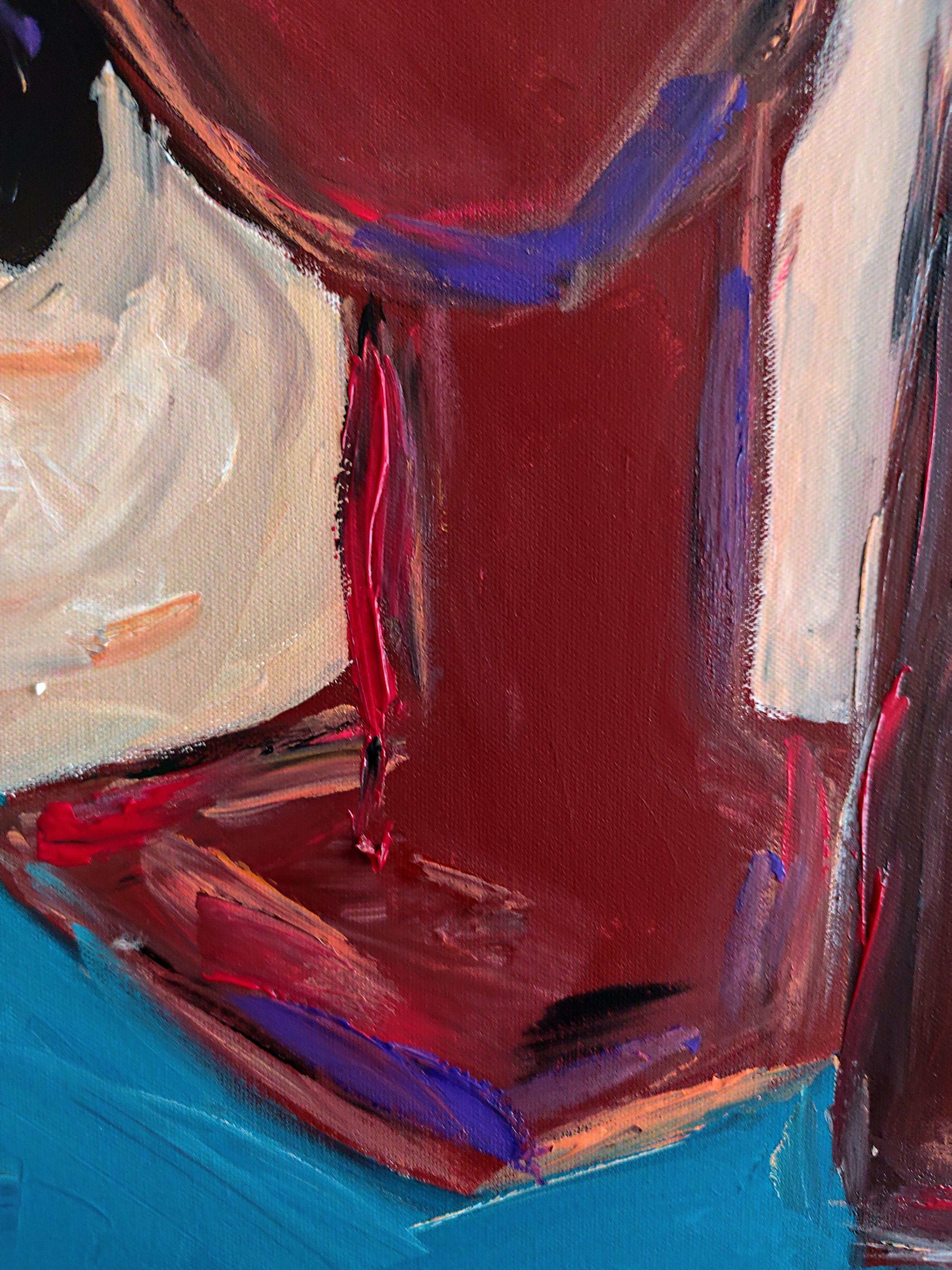 Retrato abstracto contemporáneo colorido de mujer pintura acrílica sobre lienzo en venta 13