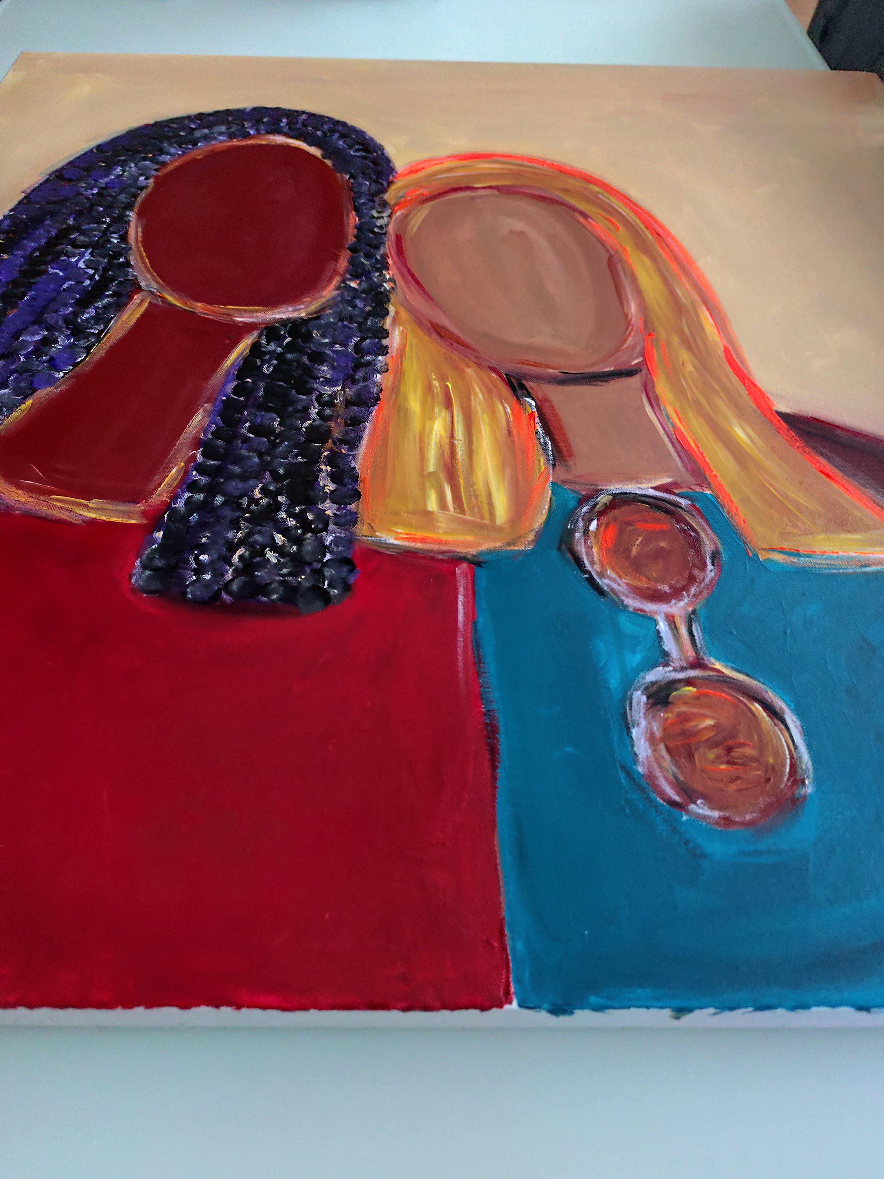 Retrato abstracto contemporáneo colorido de mujer pintura acrílica sobre lienzo en venta 13