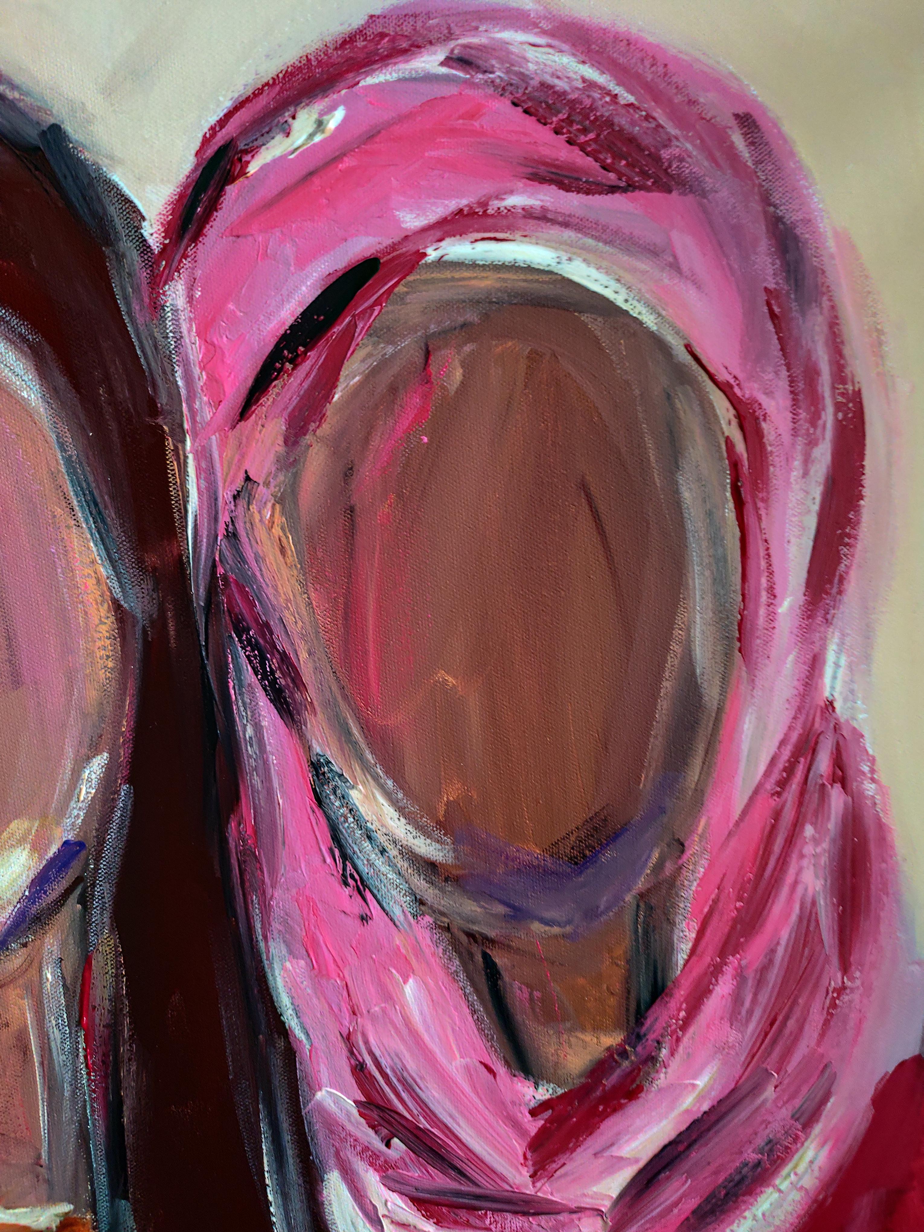 Retrato abstracto contemporáneo colorido de mujer pintura acrílica sobre lienzo en venta 14