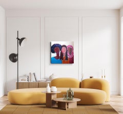 Retrato abstracto contemporáneo colorido de mujer pintura acrílica sobre lienzo