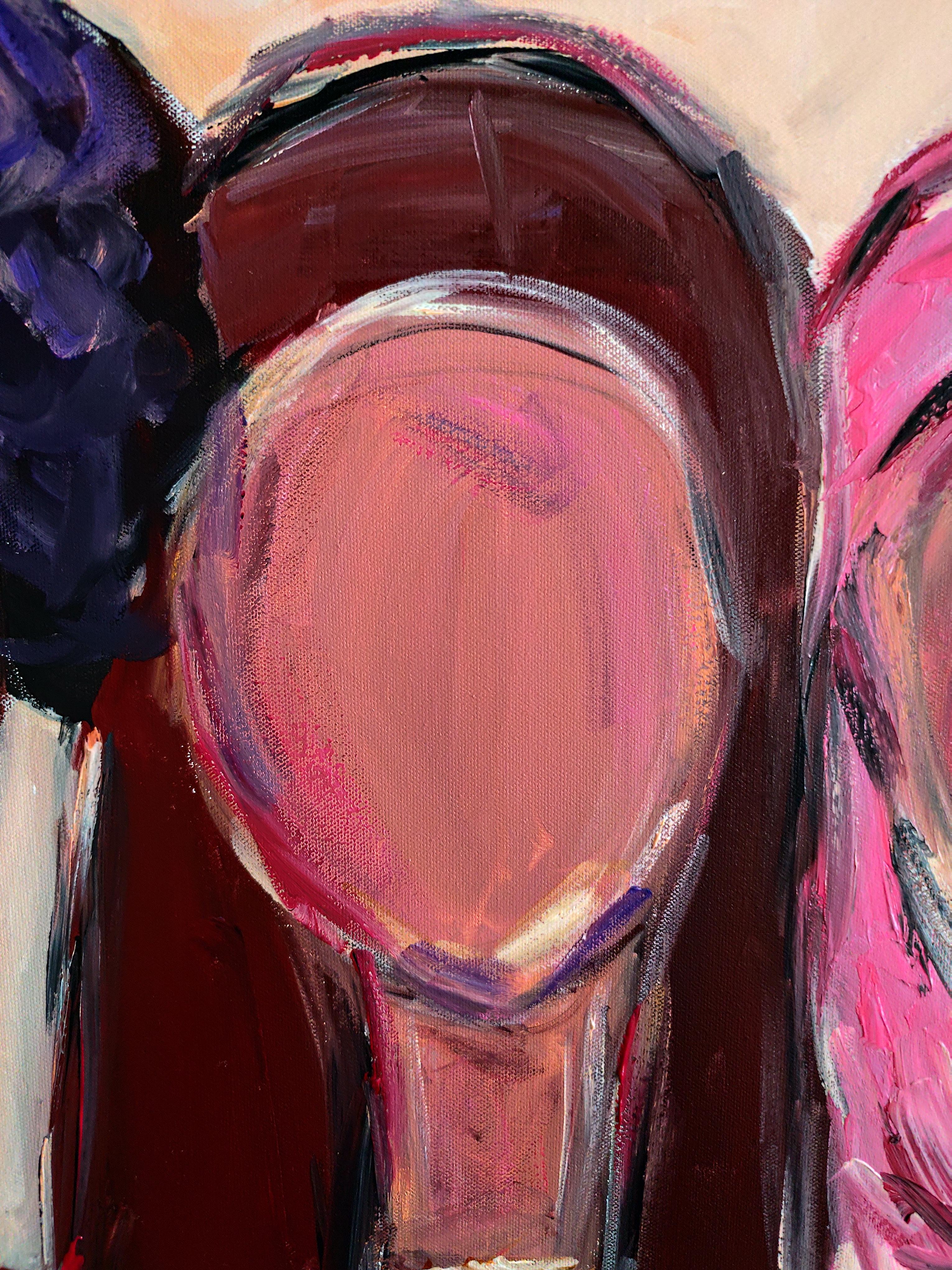 Retrato abstracto contemporáneo colorido de mujer pintura acrílica sobre lienzo en venta 15