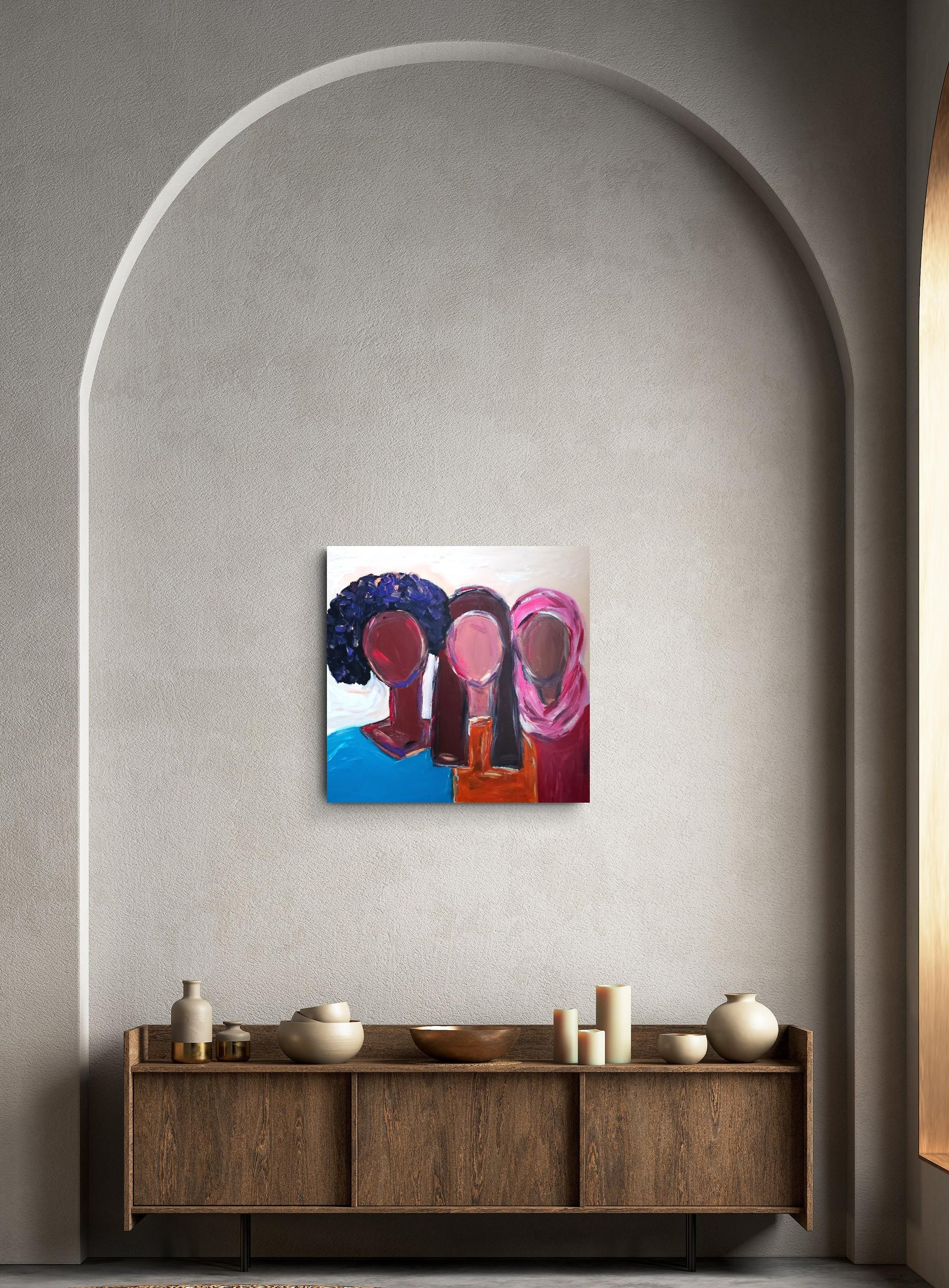 Retrato abstracto contemporáneo colorido de mujer pintura acrílica sobre lienzo en venta 1