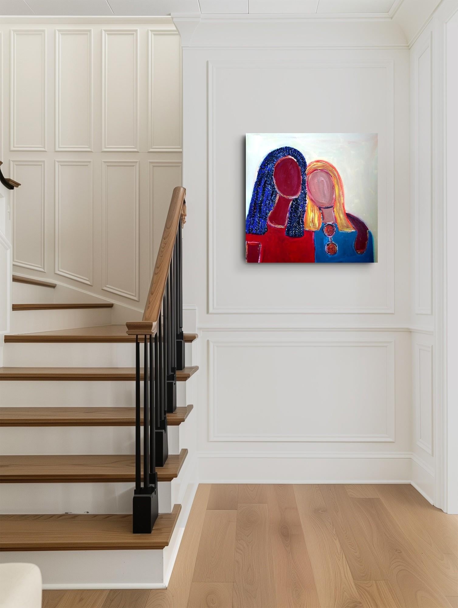 Retrato abstracto contemporáneo colorido de mujer pintura acrílica sobre lienzo en venta 1
