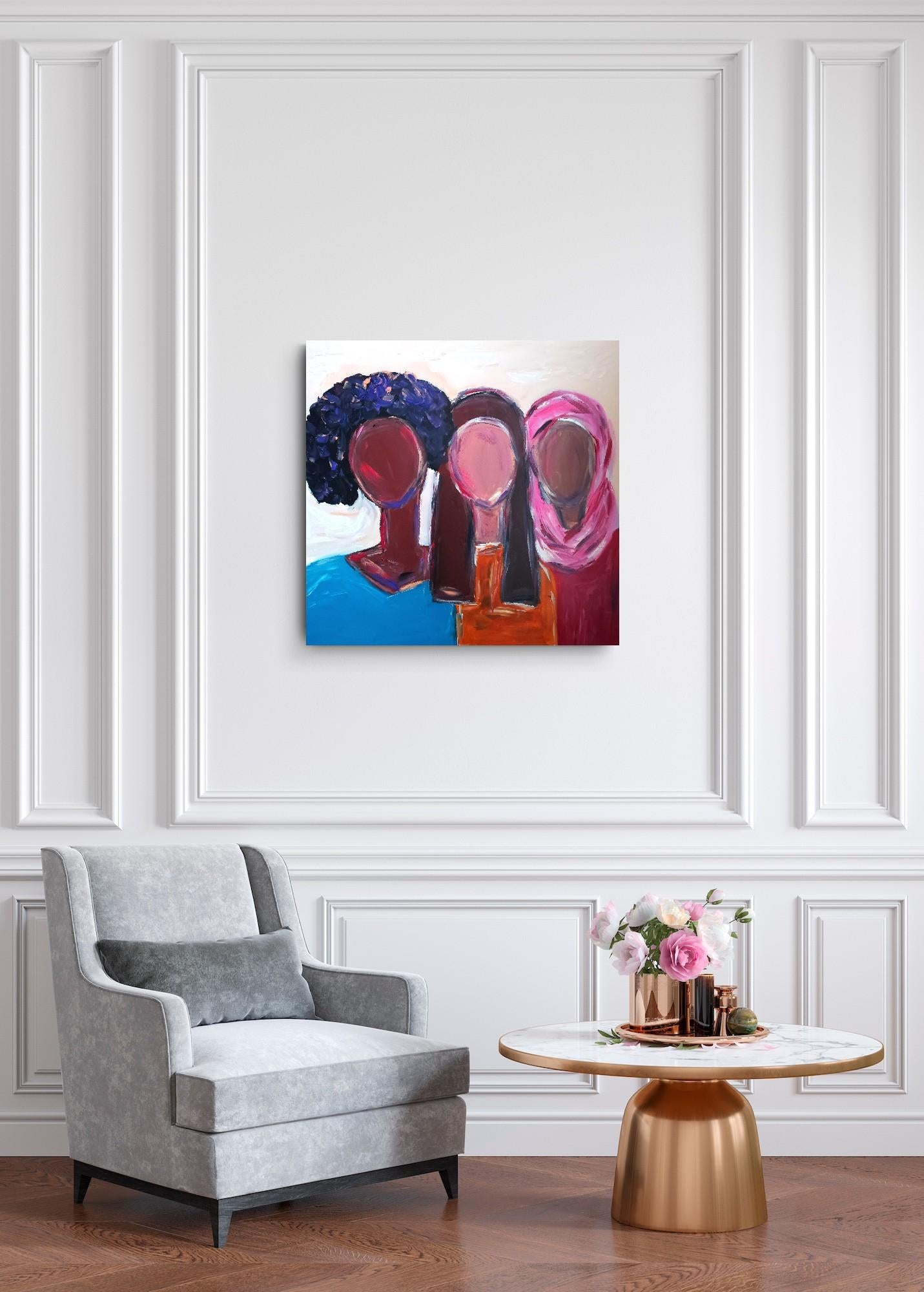 Retrato abstracto contemporáneo colorido de mujer pintura acrílica sobre lienzo en venta 2