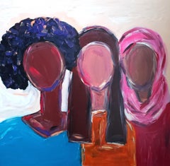 Retrato abstracto contemporáneo colorido de mujer pintura acrílica sobre lienzo