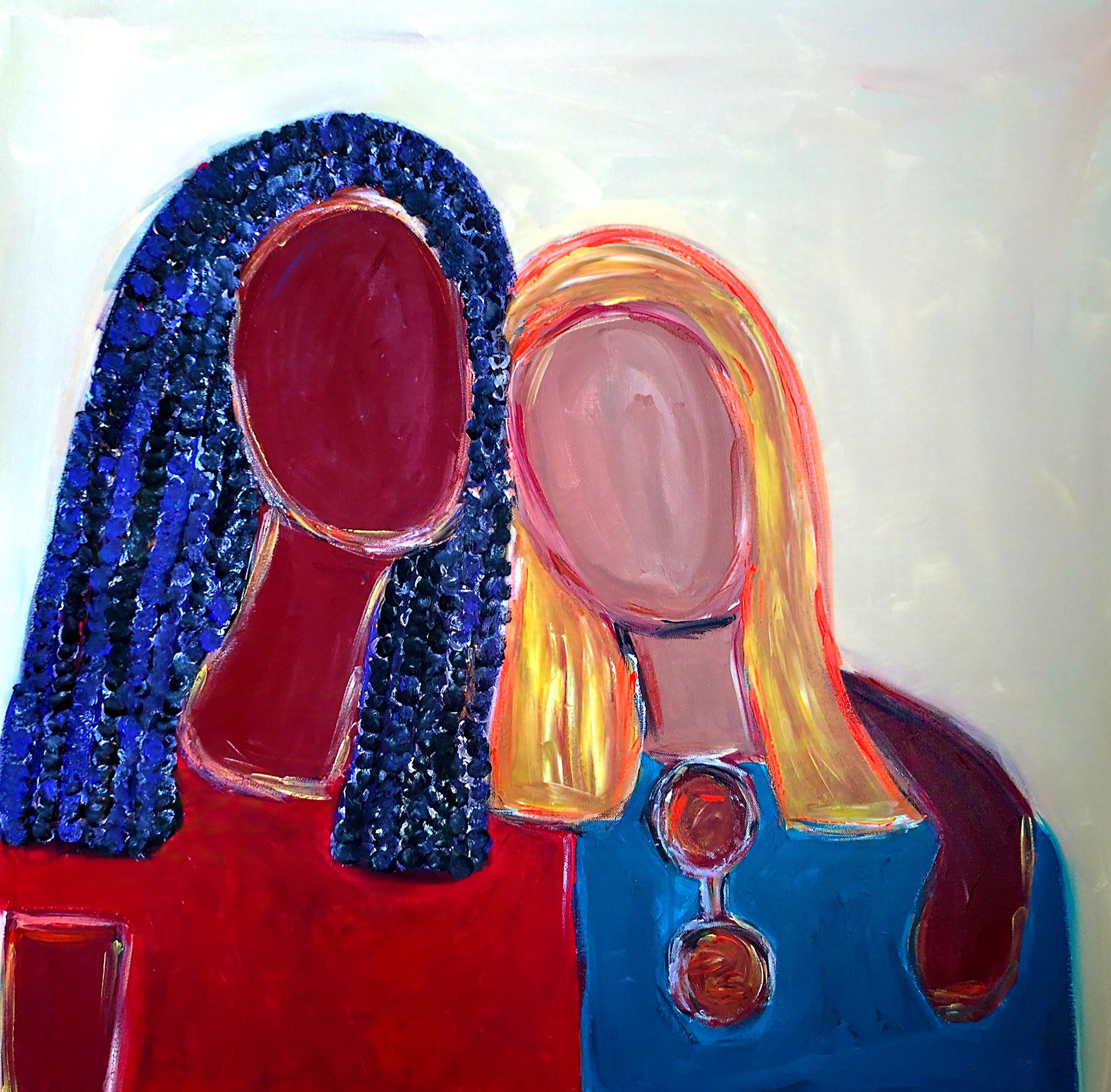 Portrait Painting de Mougenot Natalya - Retrato abstracto contemporáneo colorido de mujer pintura acrílica sobre lienzo