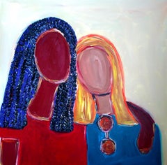 Retrato abstracto contemporáneo colorido de mujer pintura acrílica sobre lienzo