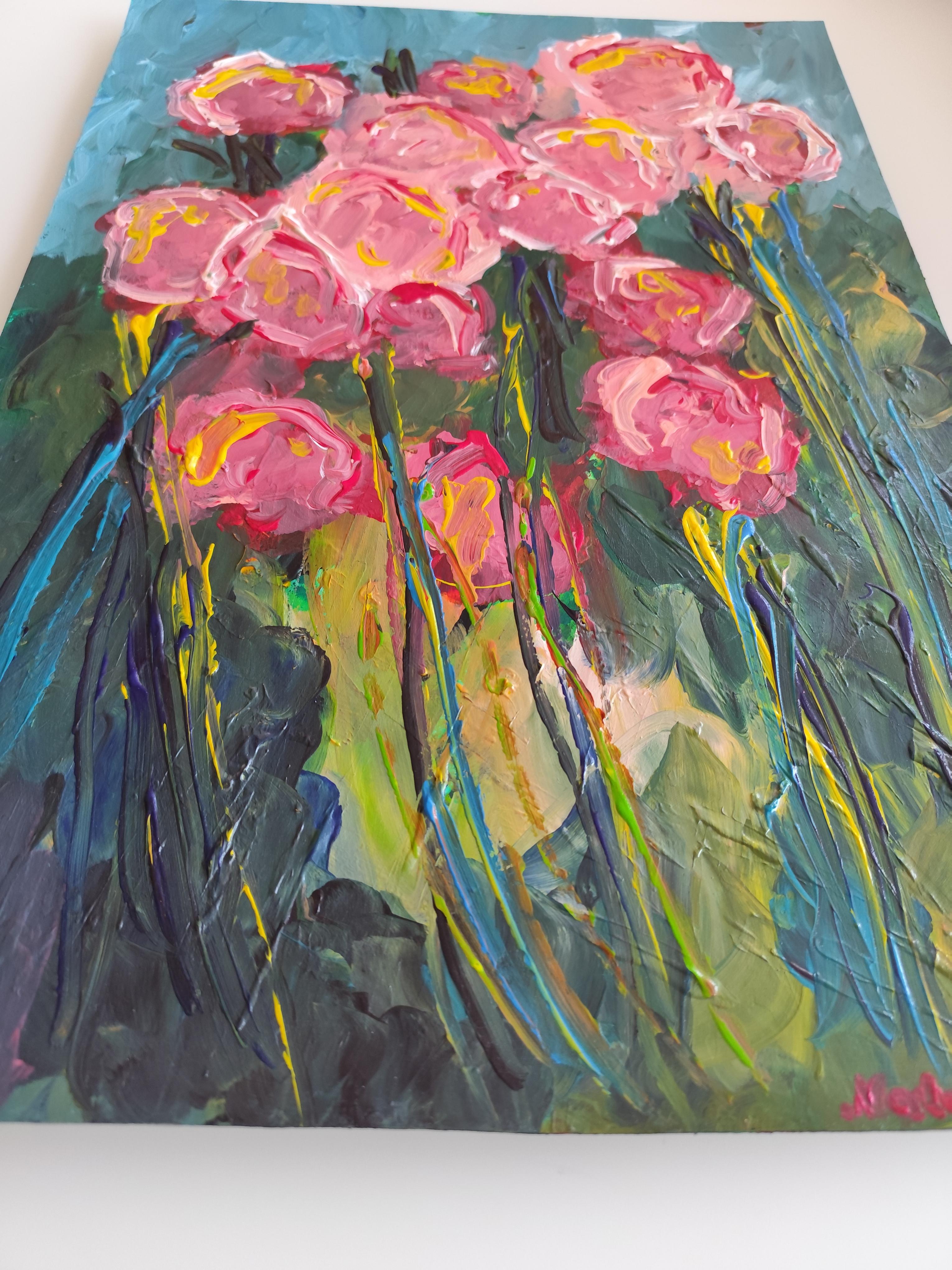 Peinture acrylique florale contemporaine sur papier 