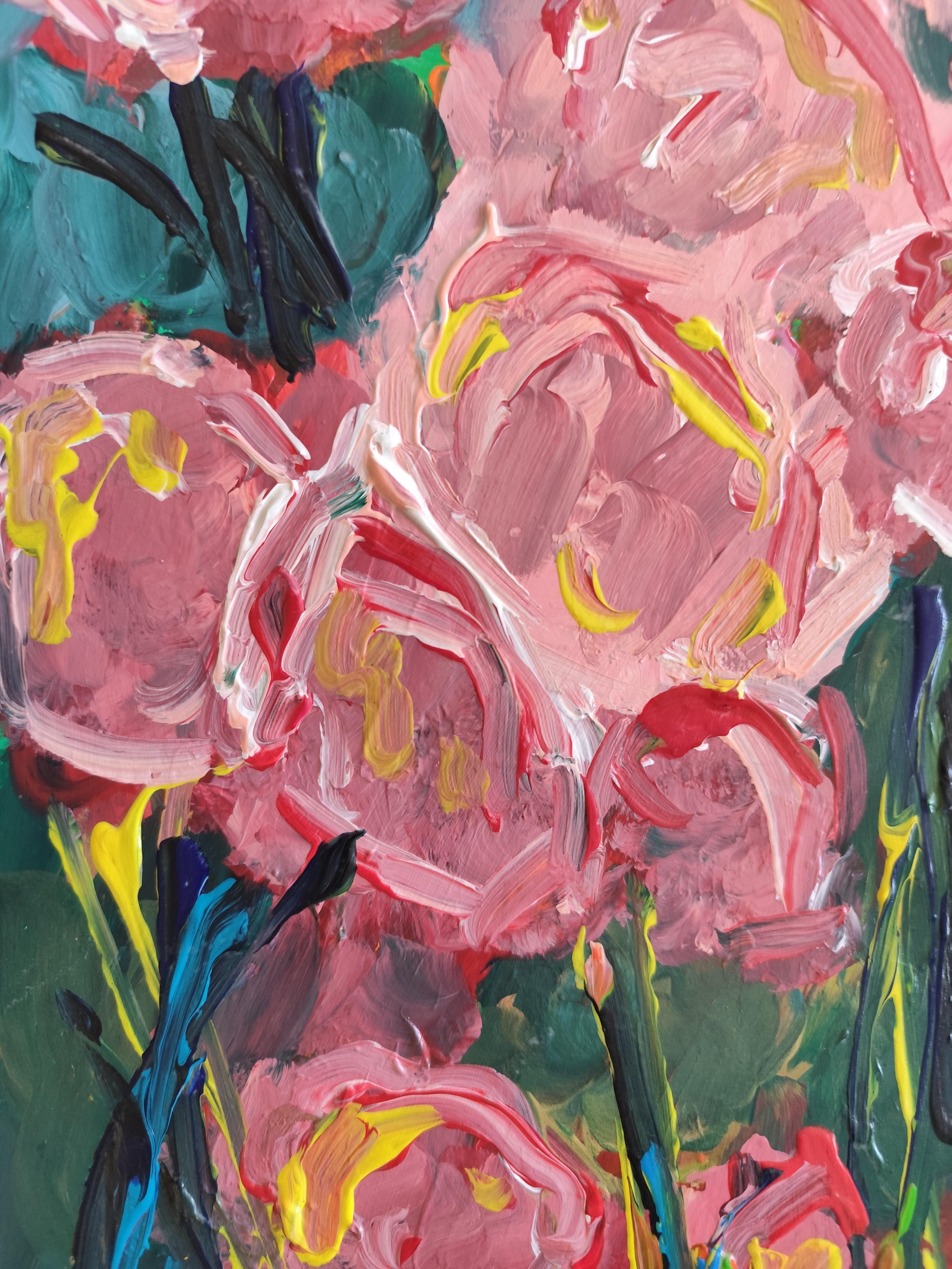Peinture acrylique florale contemporaine sur papier 