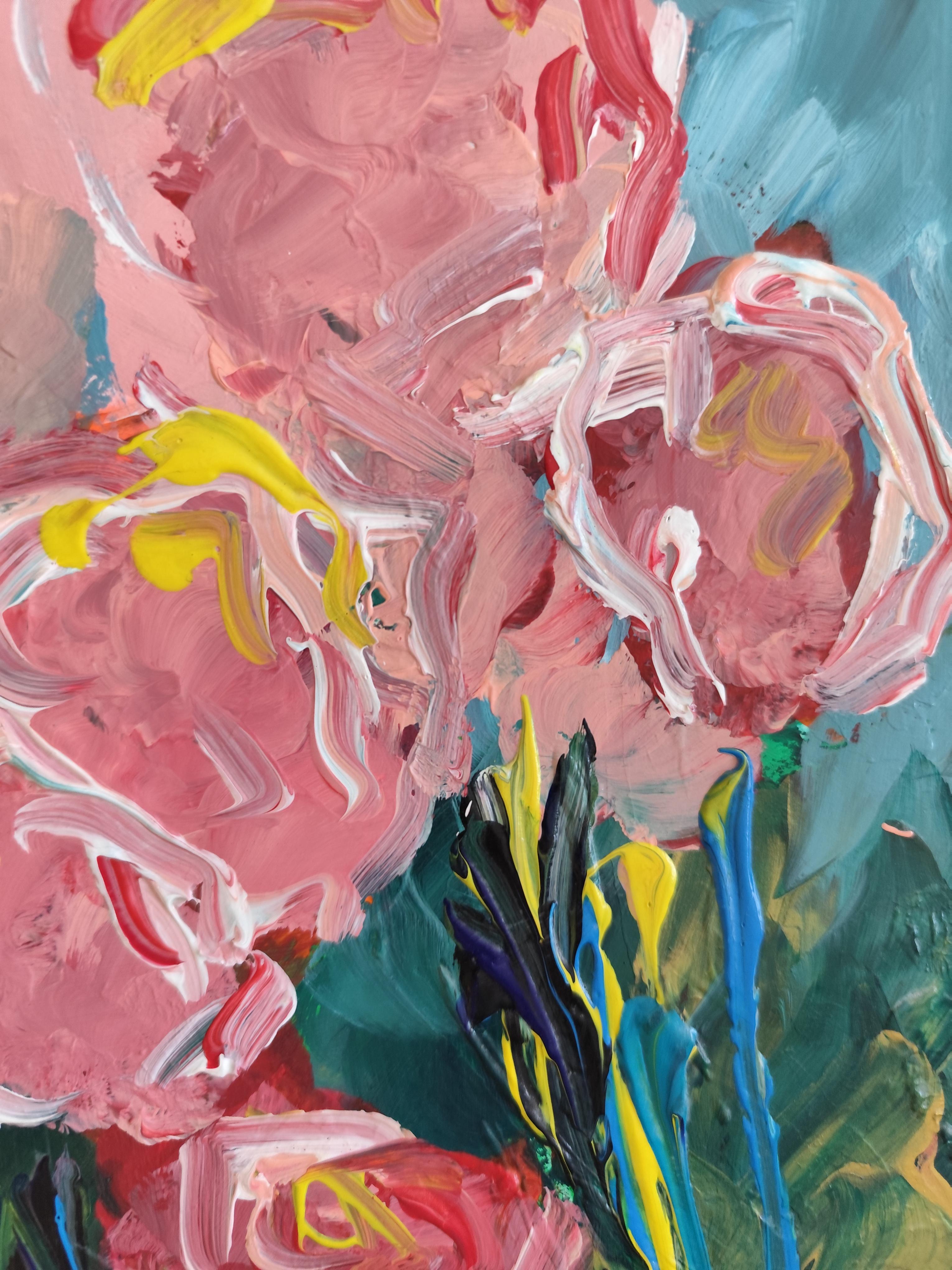 Peinture acrylique florale contemporaine sur papier 