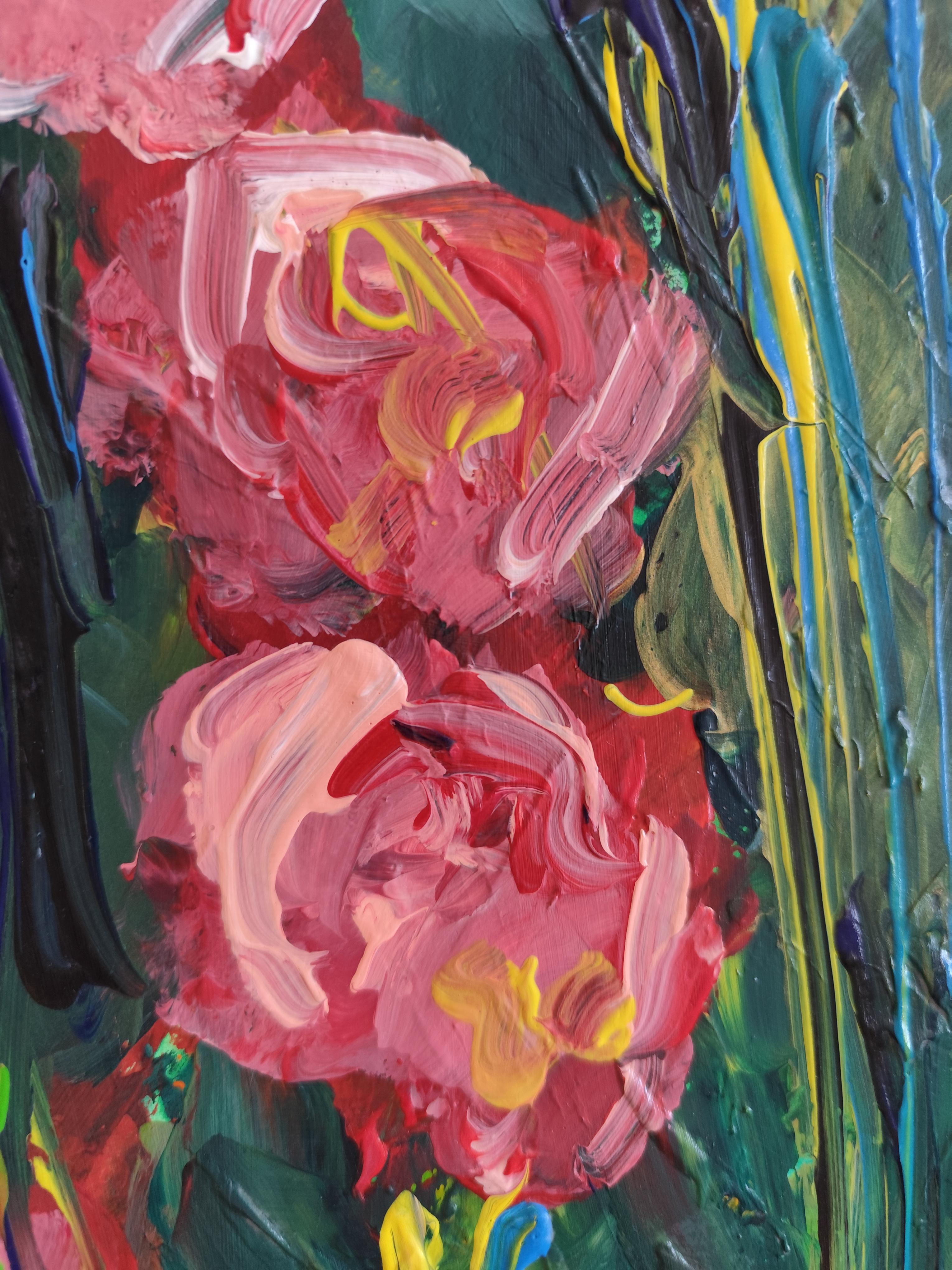 Peinture acrylique florale contemporaine sur papier 