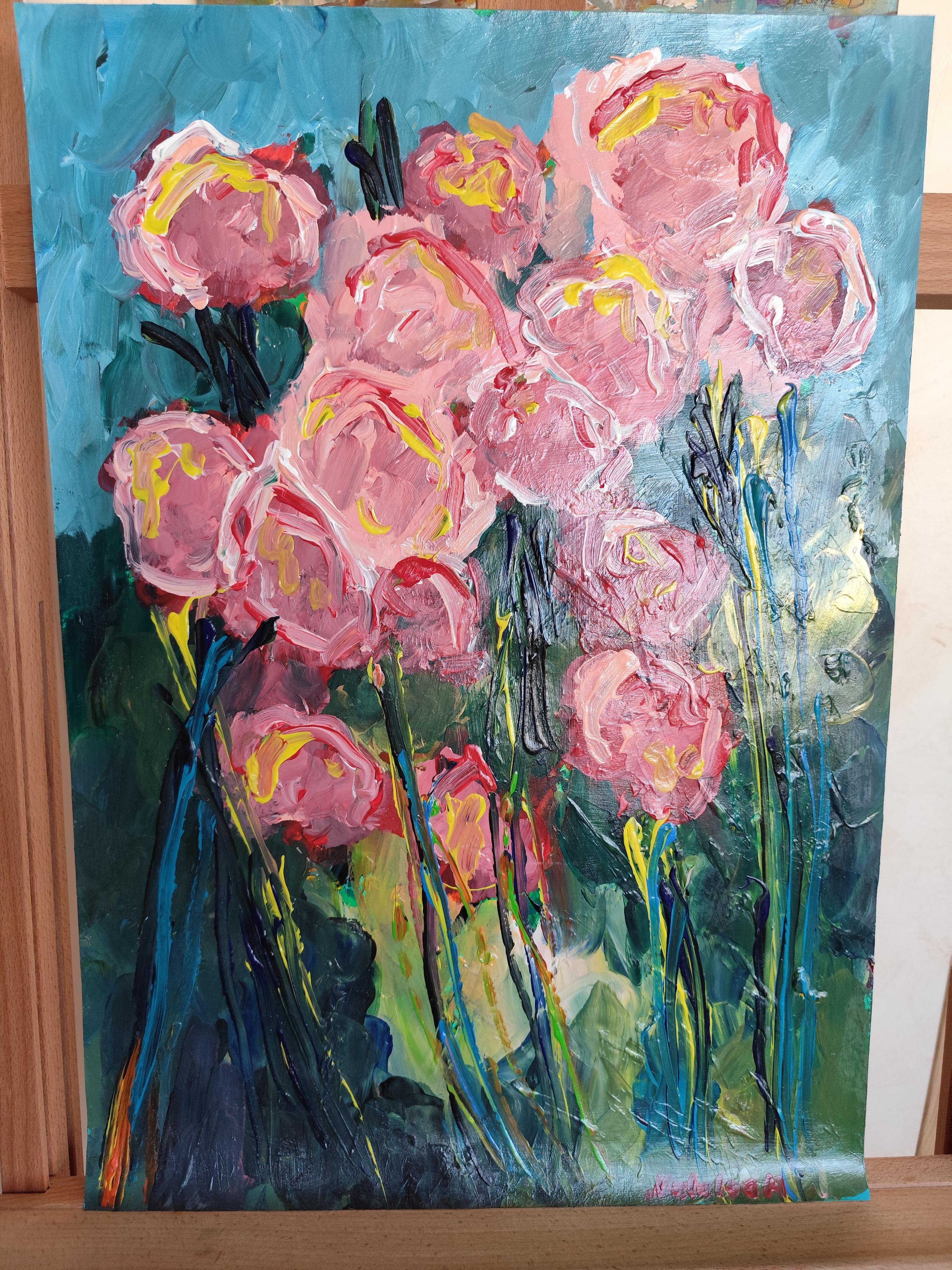 Peinture acrylique florale contemporaine sur papier 