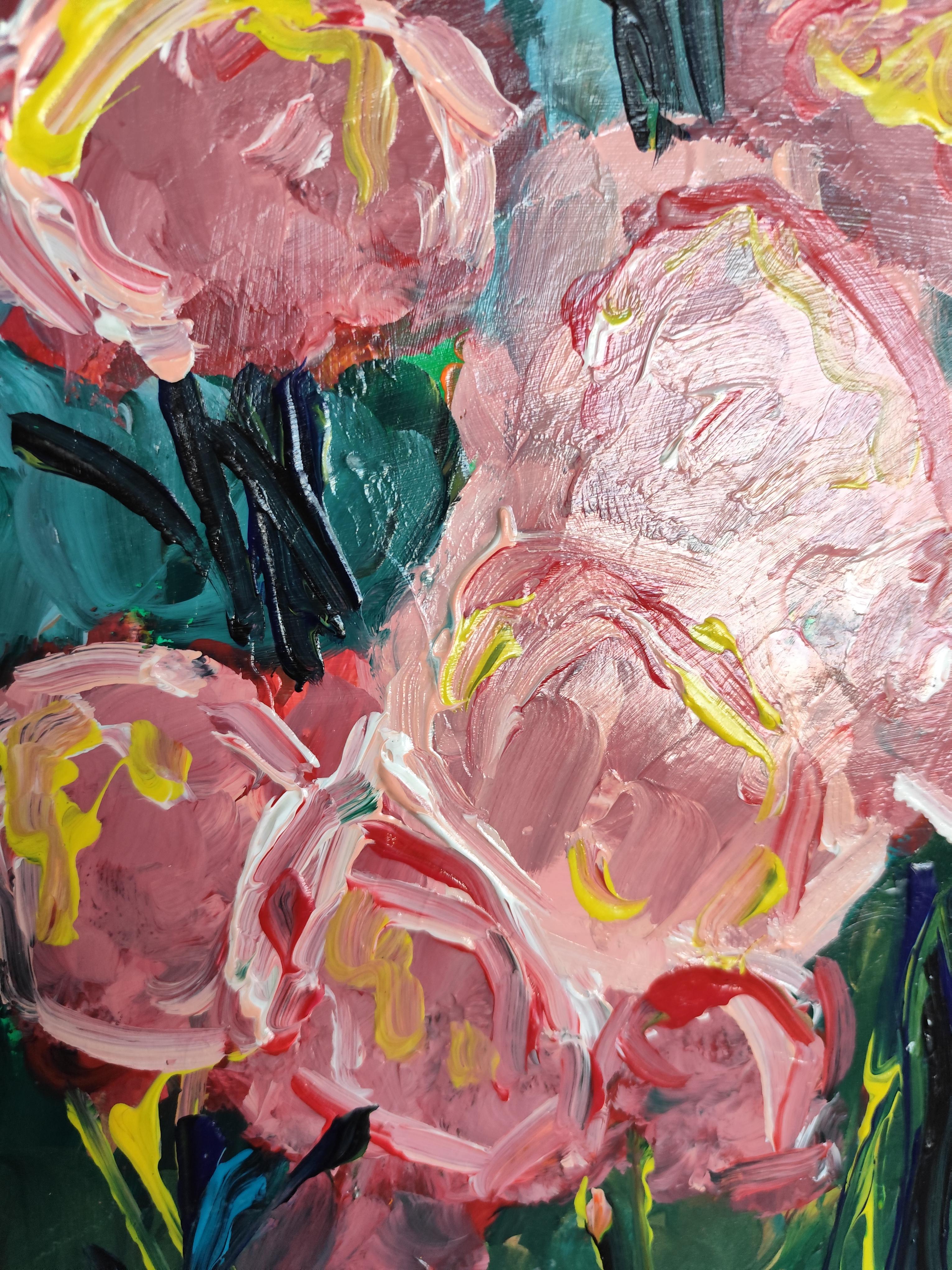 Peinture acrylique florale contemporaine sur papier 