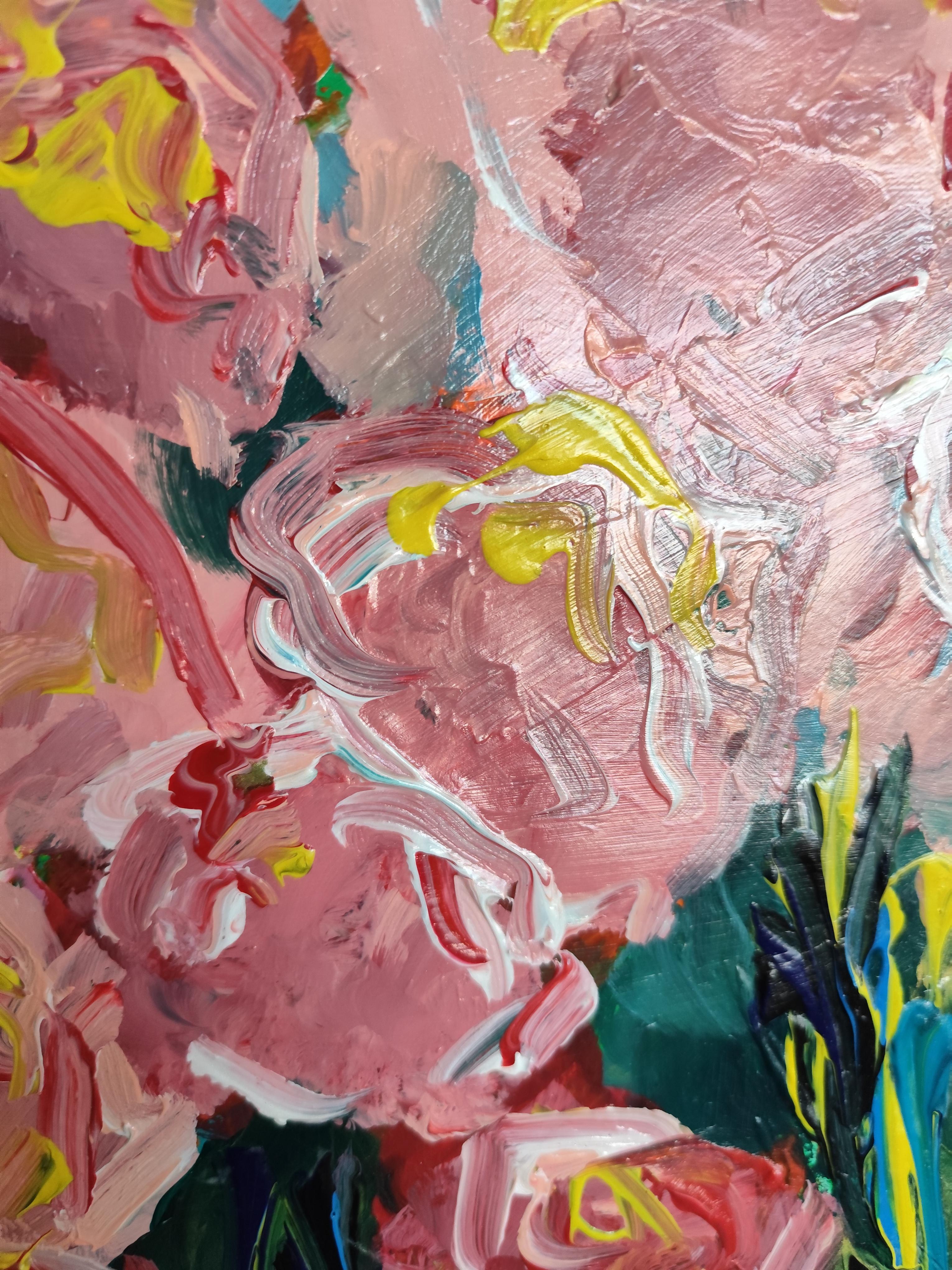 Peinture acrylique florale contemporaine sur papier 