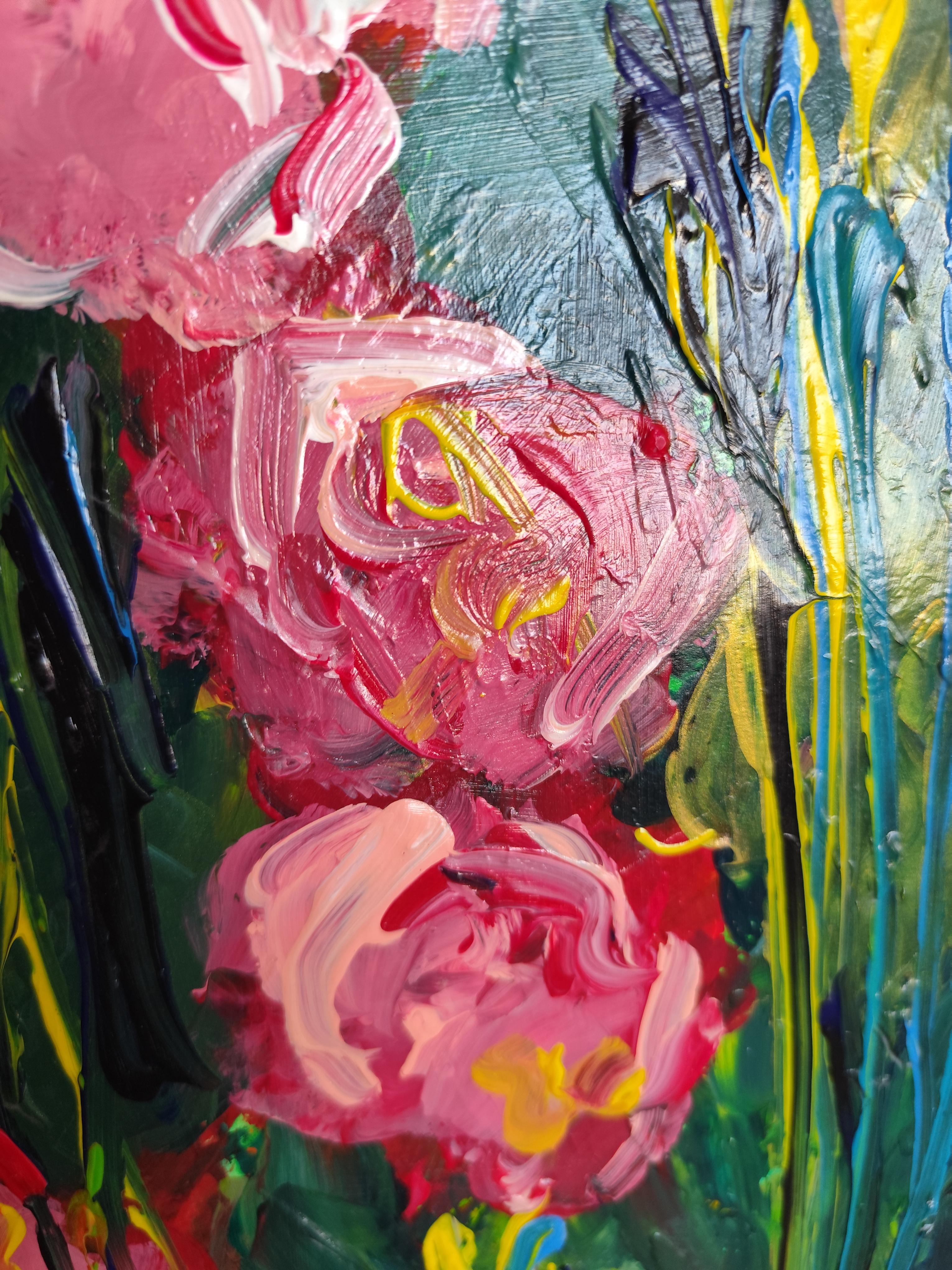 Peinture acrylique florale contemporaine sur papier 