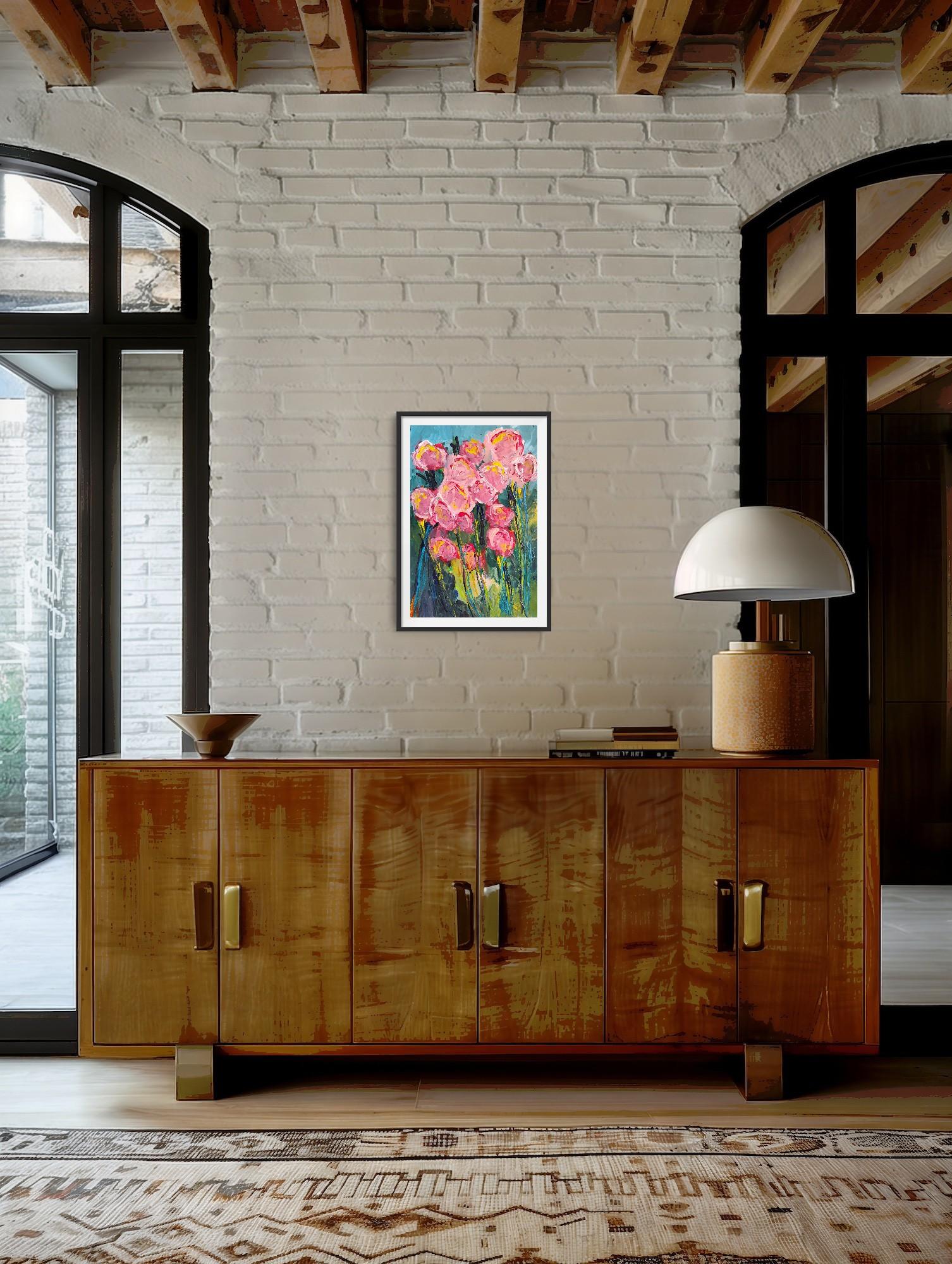Peinture acrylique florale contemporaine sur papier 