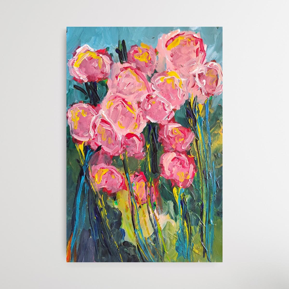 Peinture acrylique florale contemporaine sur papier 