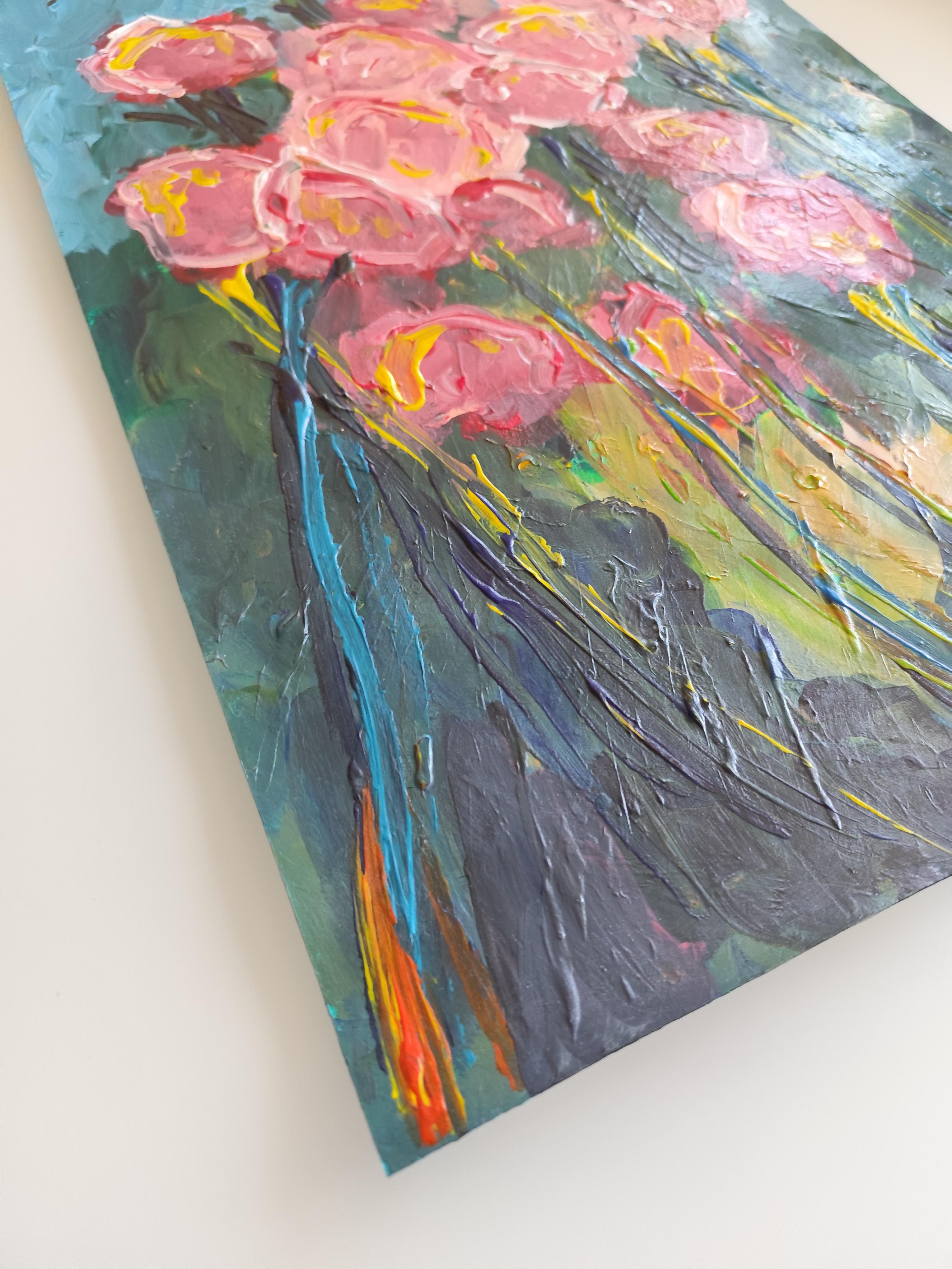 Peinture acrylique florale contemporaine sur papier 