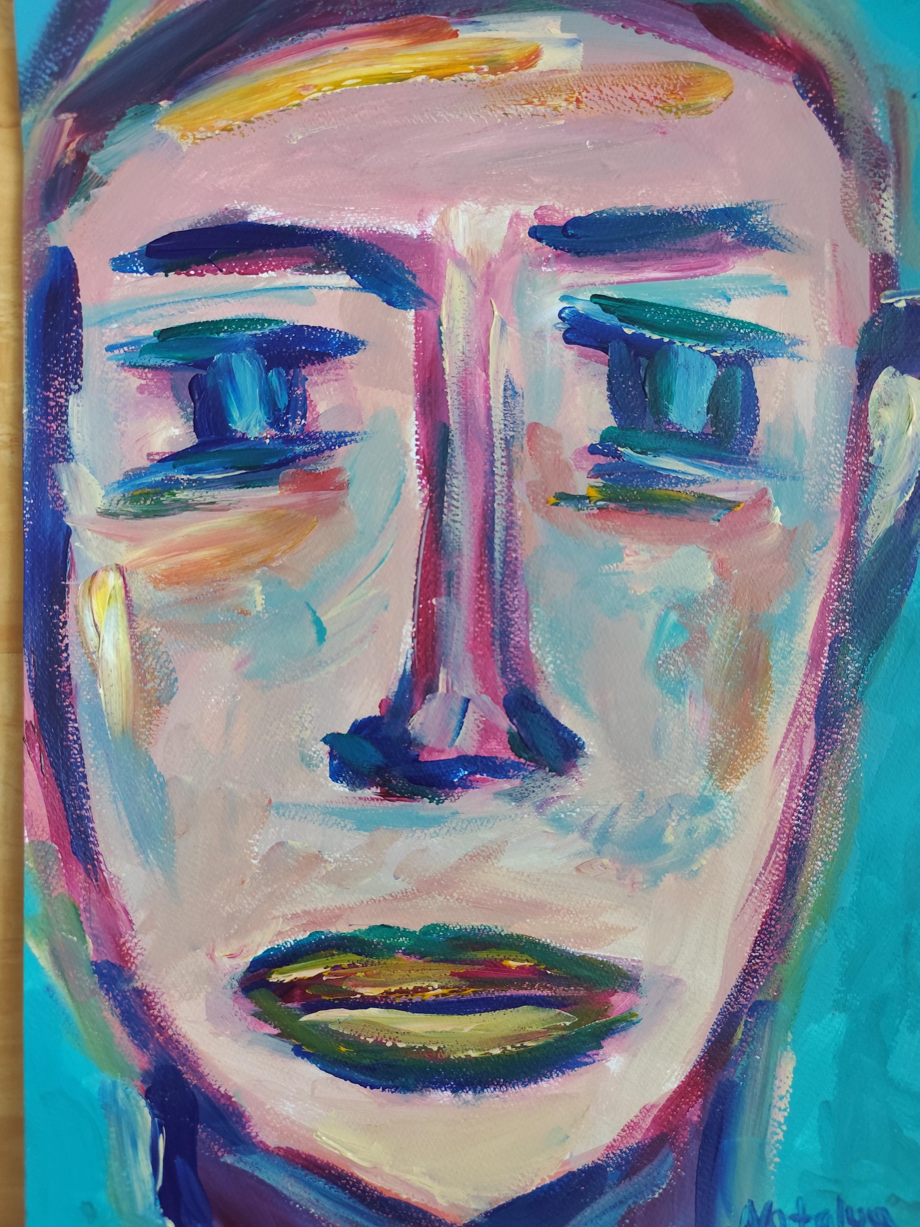 Portrait d'homme abstrait expressionniste contemporain 