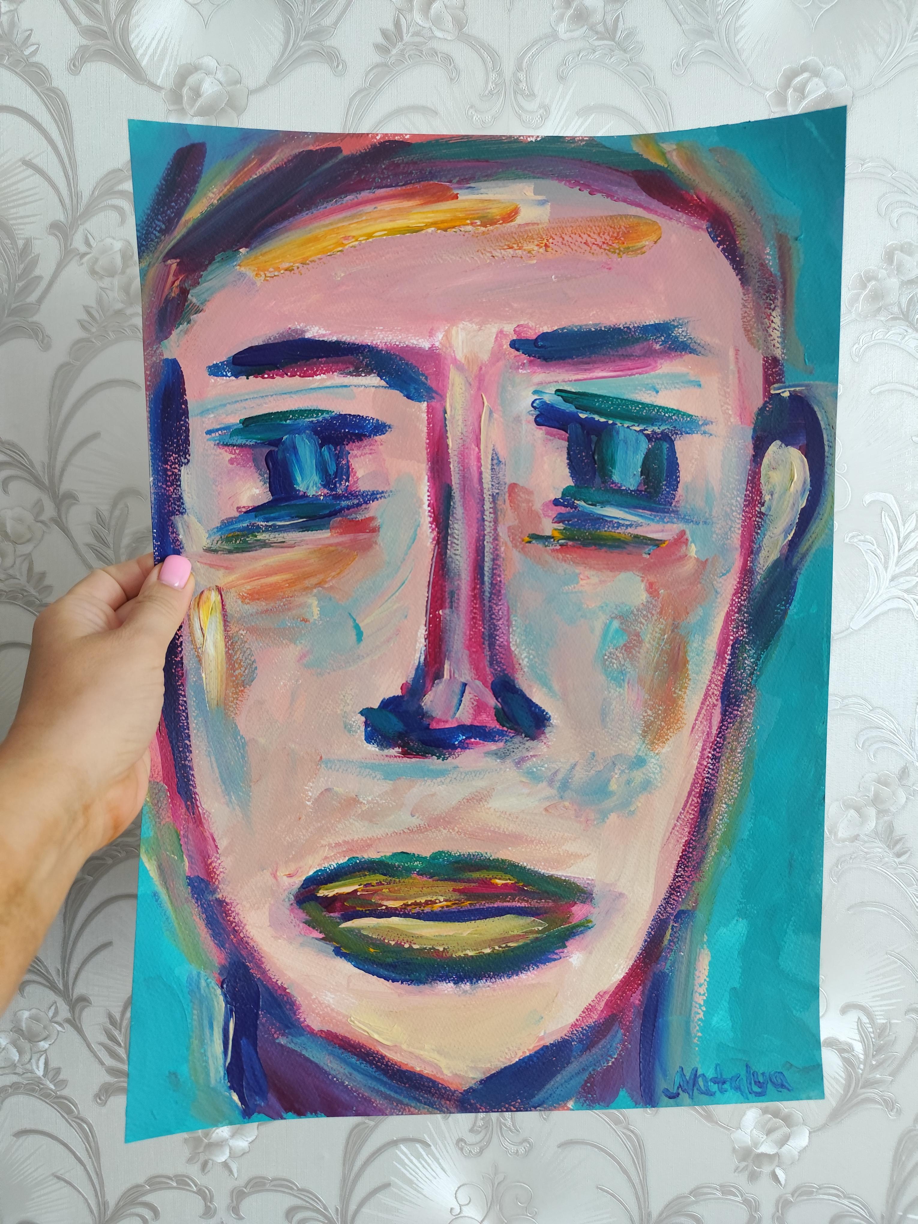 Portrait d'homme abstrait expressionniste contemporain 