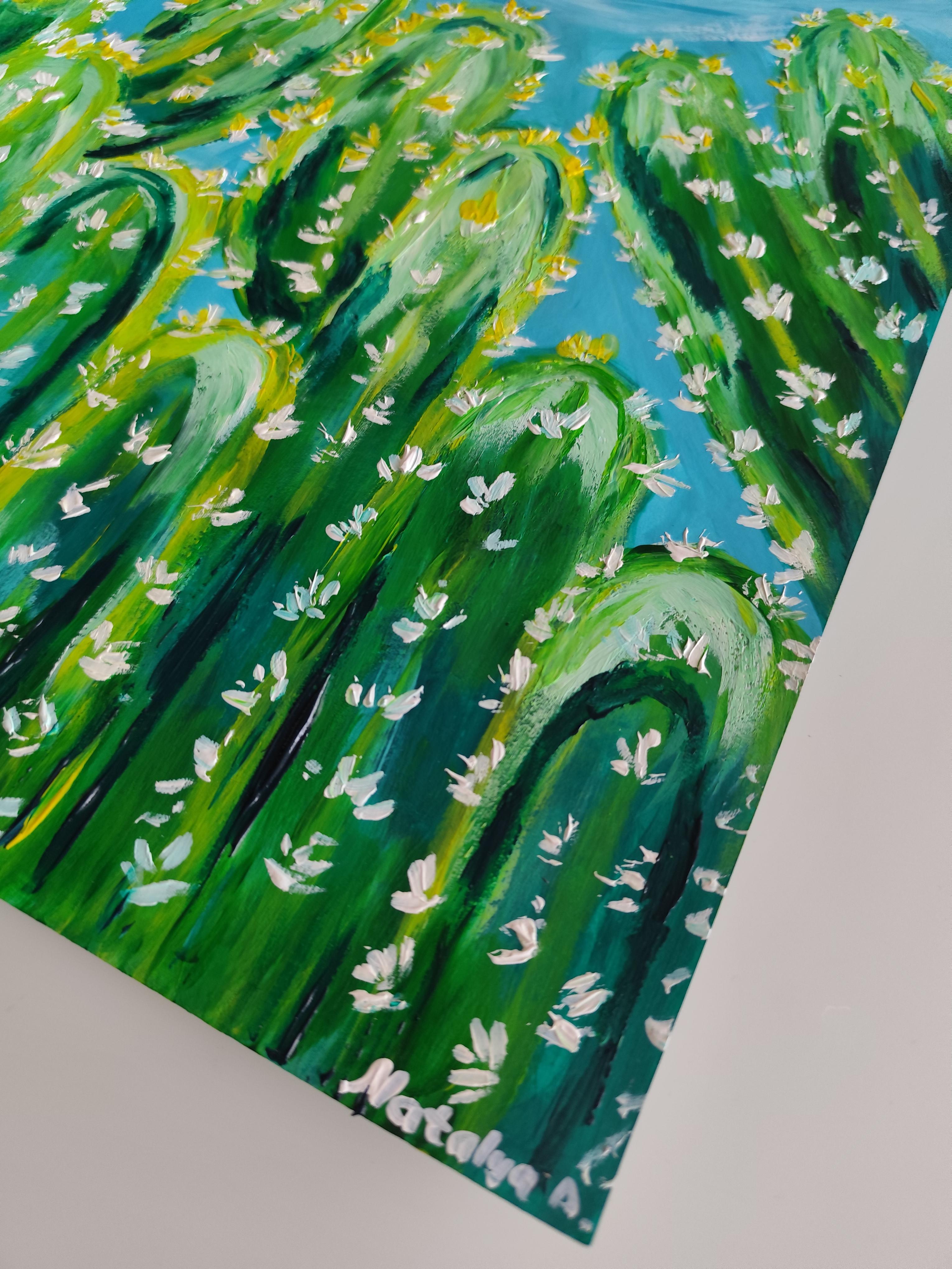 Pintura acrílica expresionista contemporánea Flora del desierto 