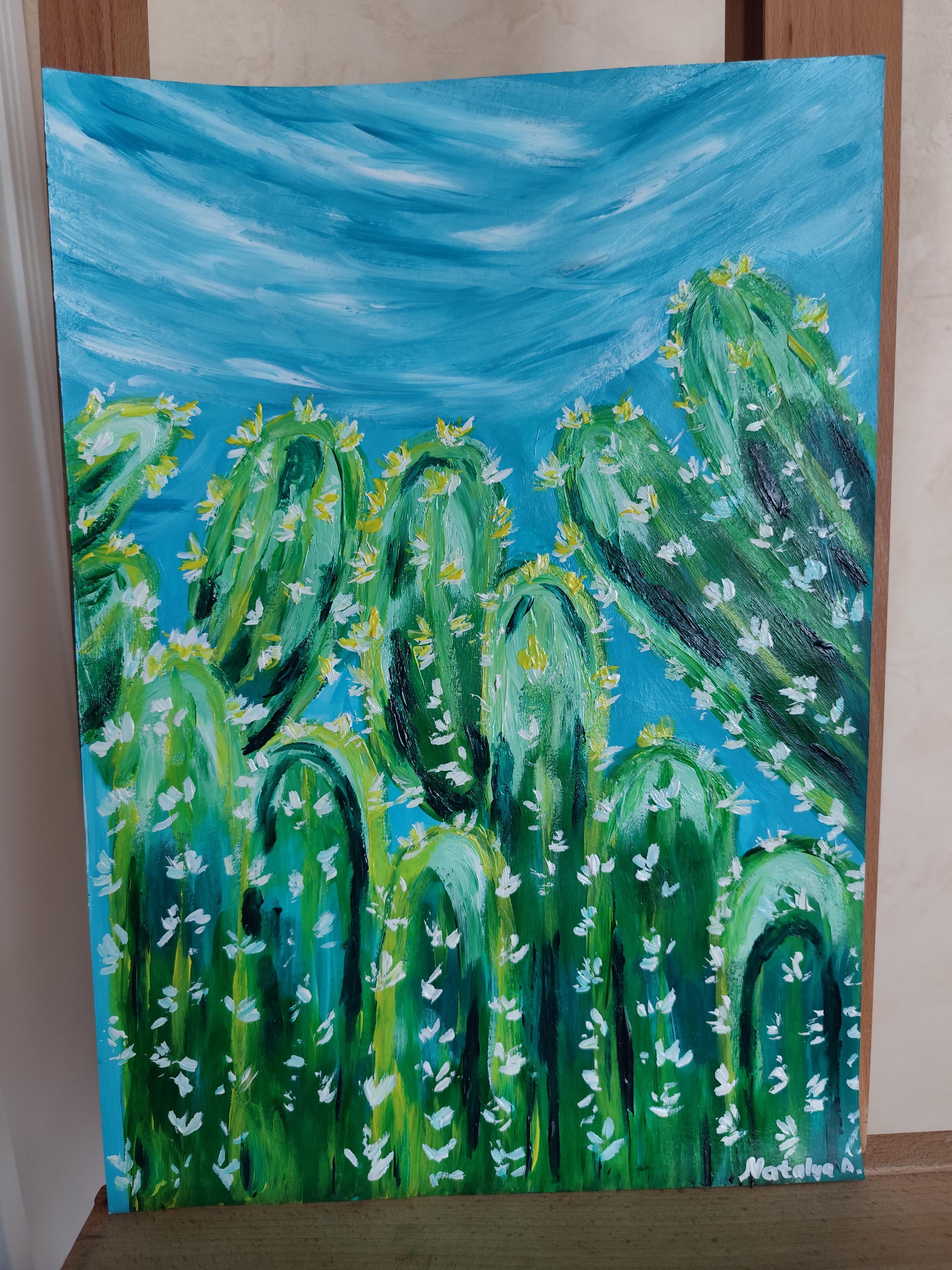 Pintura acrílica expresionista contemporánea Flora del desierto 