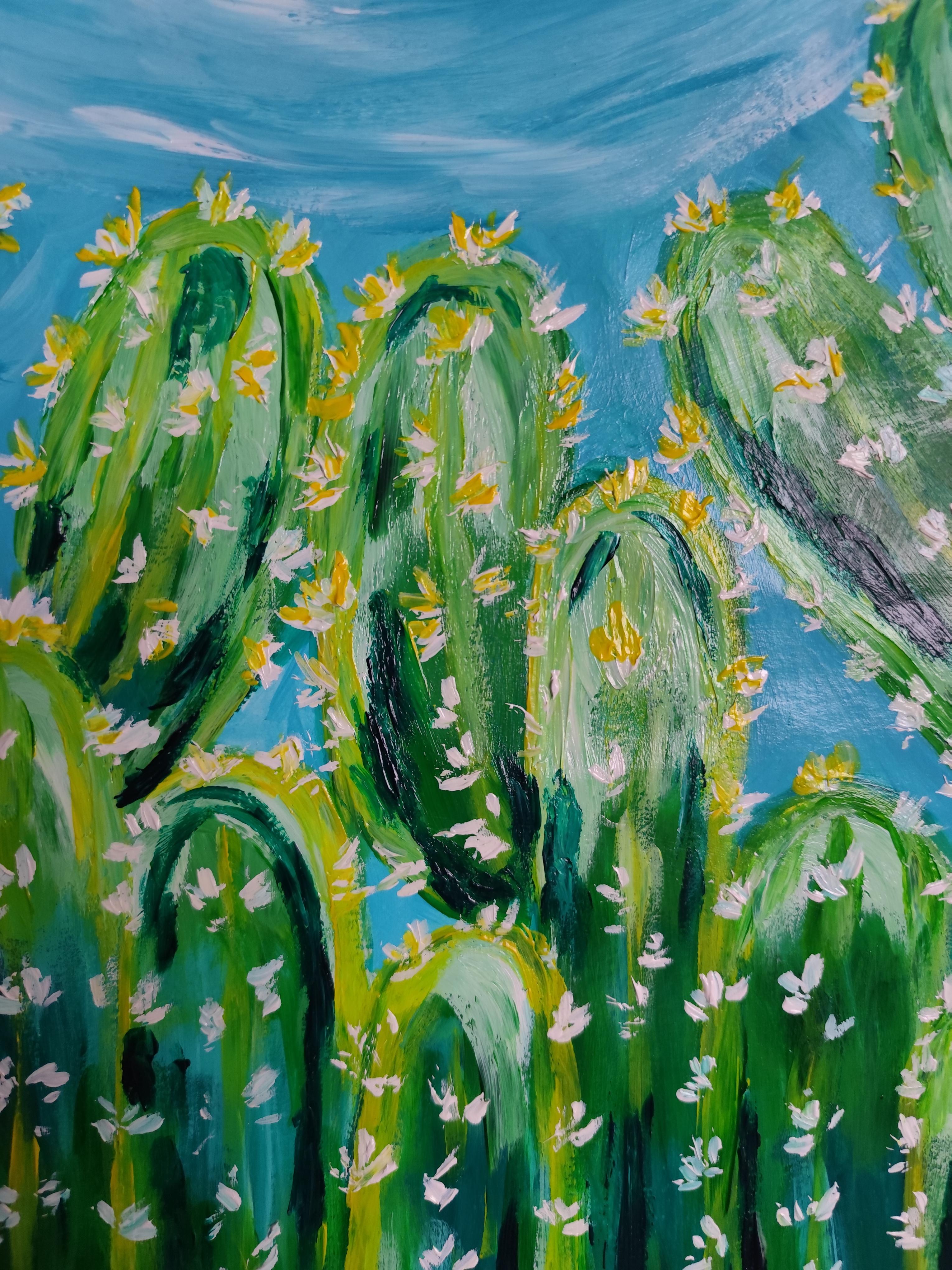 Pintura acrílica expresionista contemporánea Flora del desierto 