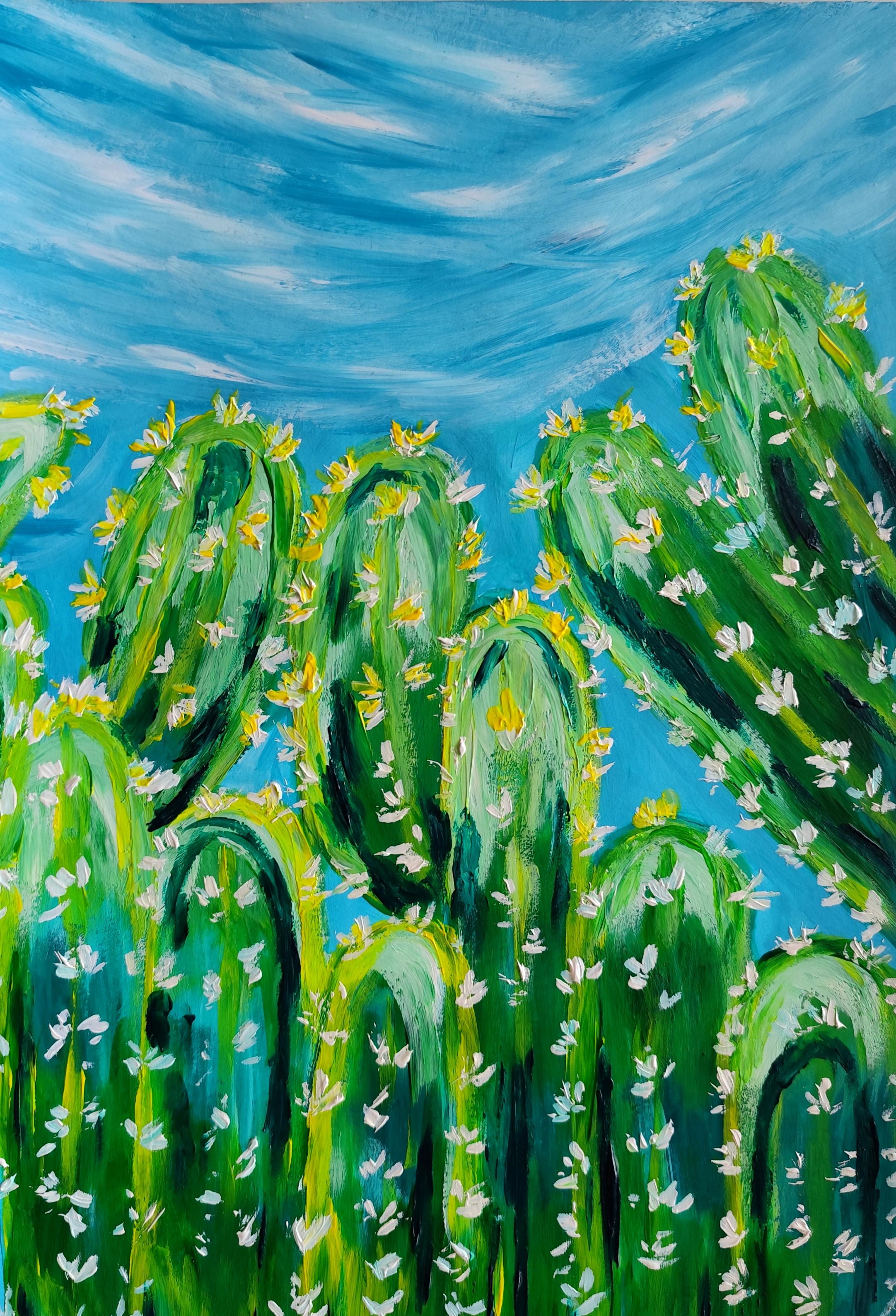 Pintura acrílica expresionista contemporánea Flora del desierto 