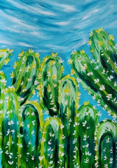 Pittura espressionista contemporanea in acrilico Flora del deserto "Cactus al sole"