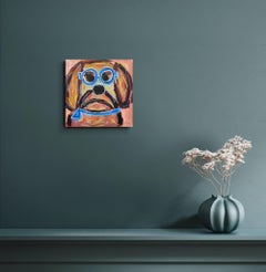 Contemporary expressionist dog's portrait animal painting canvas "Charming Blue"