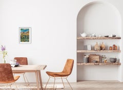 Contemporary expressionist nature painting "Cactus shadows and mountain light"