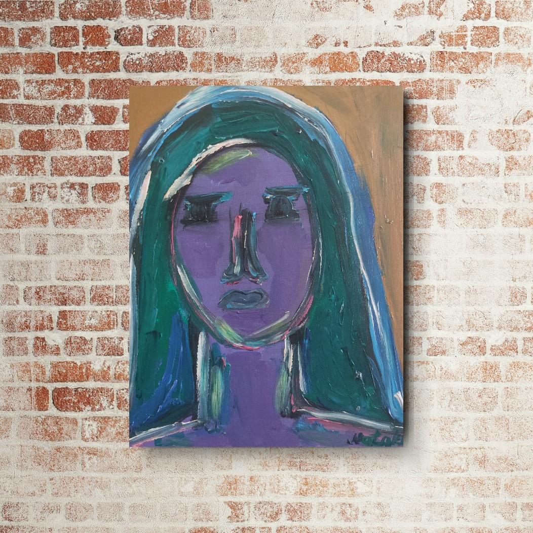Contemporary Expressionist portrait woman acrylic on canvas 