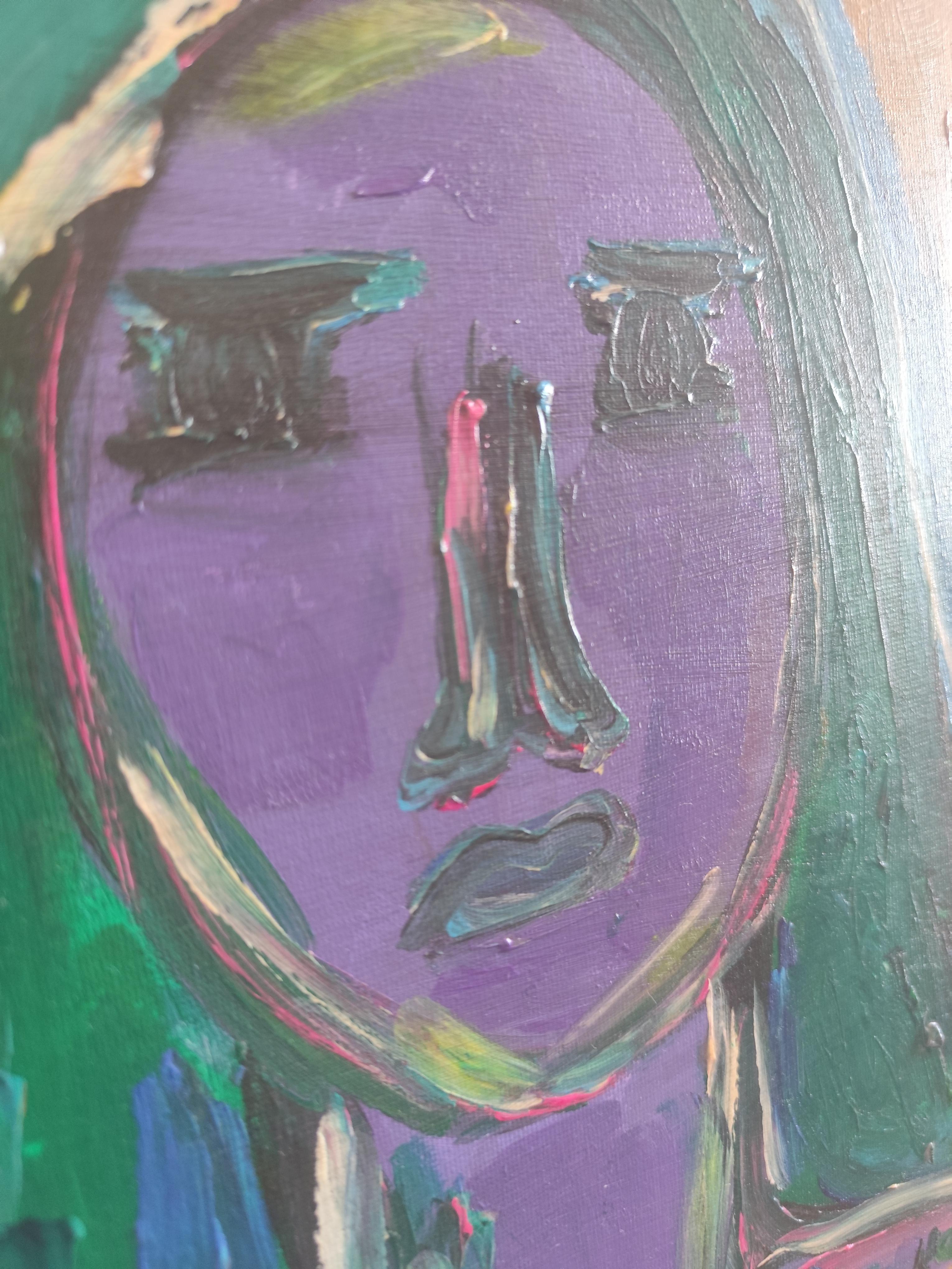 Contemporary Expressionist portrait woman acrylic on canvas 