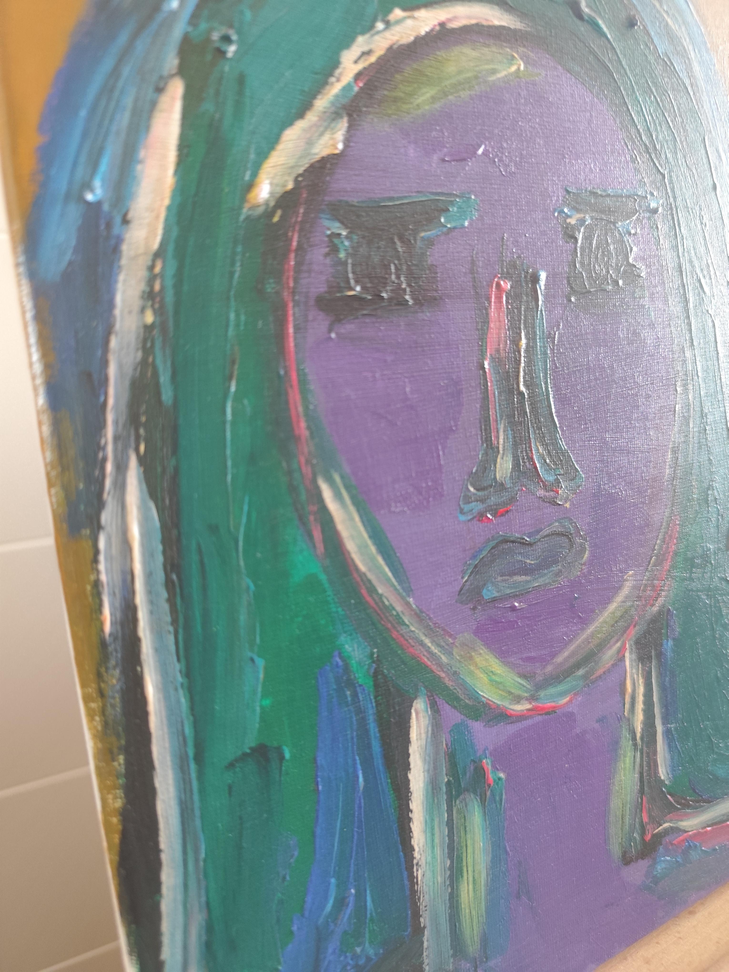 Contemporary Expressionist portrait woman acrylic on canvas 
