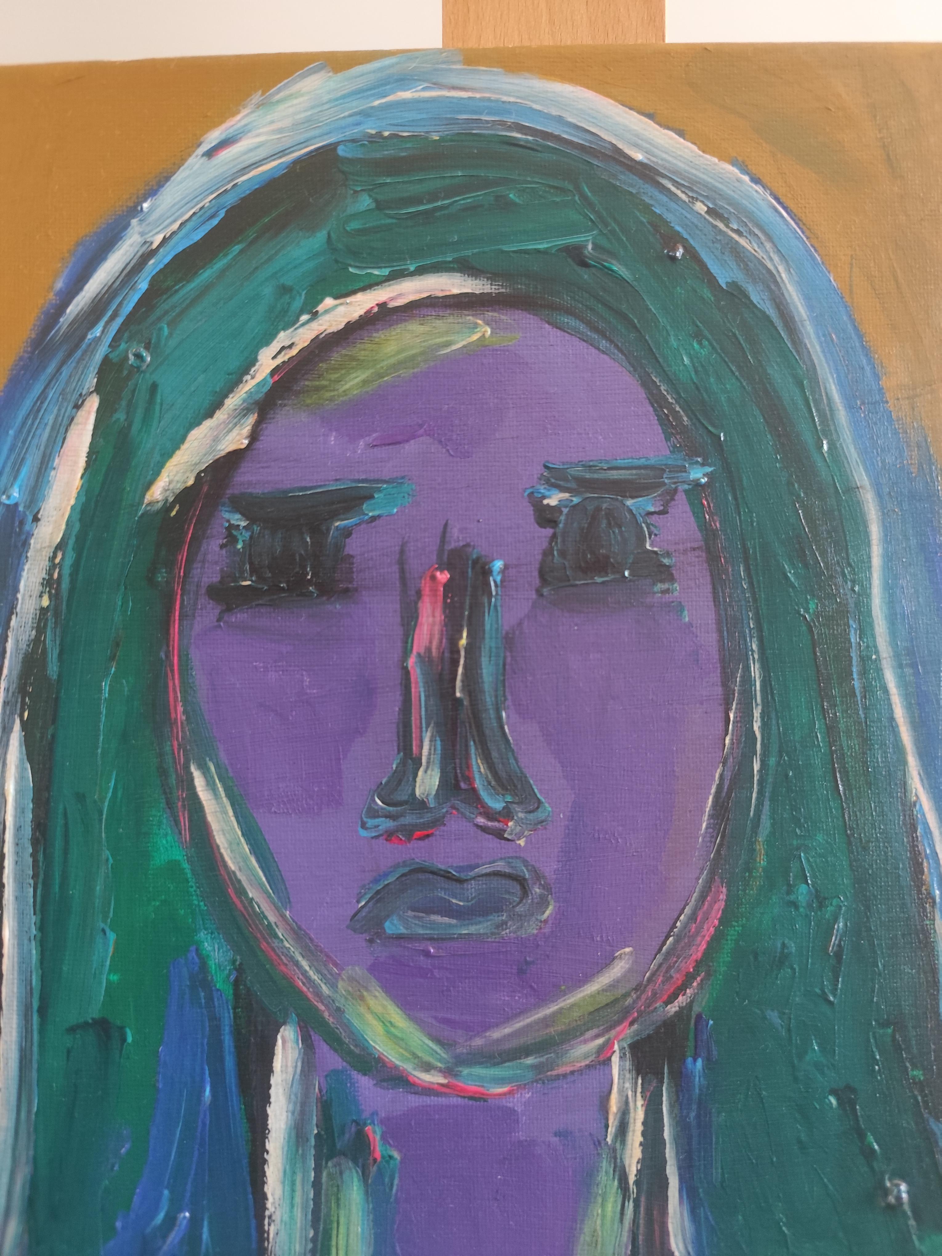 Contemporary Expressionist portrait woman acrylic on canvas 