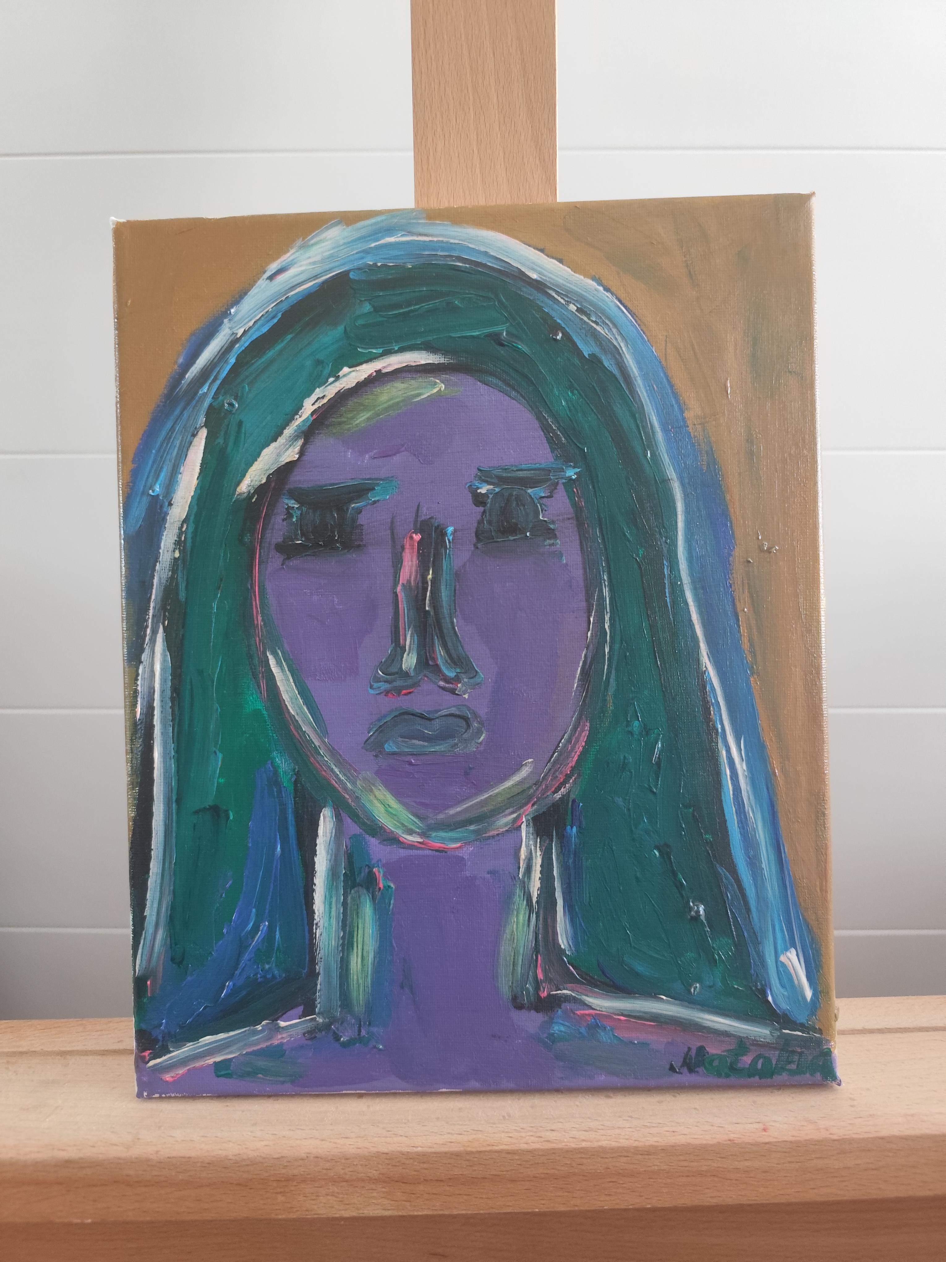 Contemporary Expressionist portrait woman acrylic on canvas 